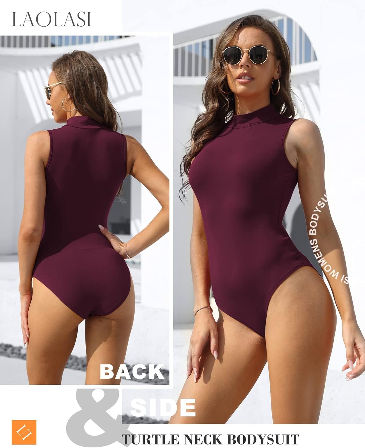 LAOLASI Women's Turtle Neck Mock Neck Sleeveless Slim Fit Bodysuit Tops Jumpsuit - Image 5