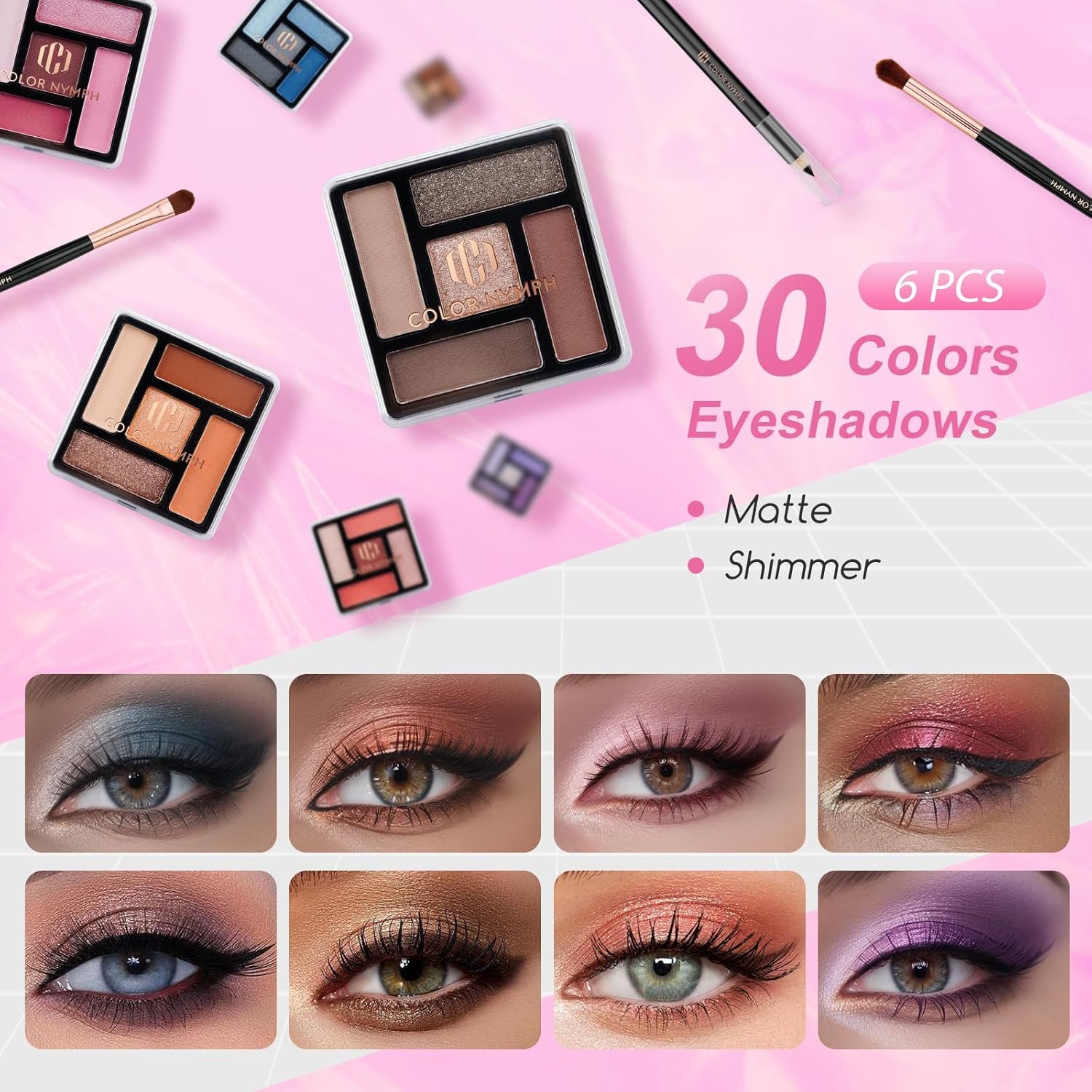 Color Nymph Starter Makeup Kit for Tweens Girls, Train Case for Women Full Kit with Eye Shadow, Lipstick, Blush, Brushes, Lipgloss, Mascara, Brow Wax and Mirror Pink Full Starter Cosmetics Set - Image 3