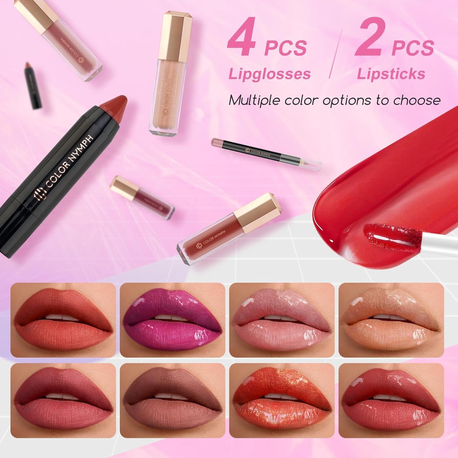 Color Nymph Starter Makeup Kit for Tweens Girls, Train Case for Women Full Kit with Eye Shadow, Lipstick, Blush, Brushes, Lipgloss, Mascara, Brow Wax and Mirror Pink Full Starter Cosmetics Set - Image 4