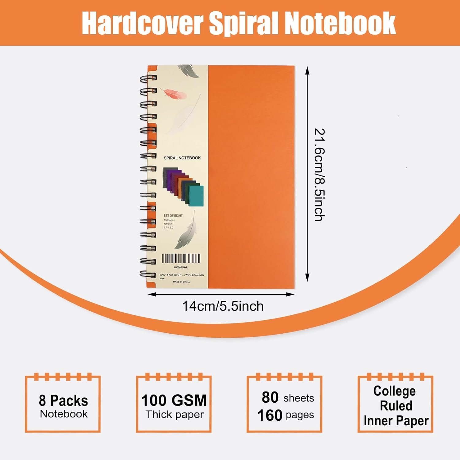 EOOUT 8 Pack Spiral Notebook, Hardcover A5 Notebooks, College Ruled Spiral Journals, Assorted Jewel Tone Colors, 160 Pages, 5.5"x8.5", for Work, School, Gifts - Image 3