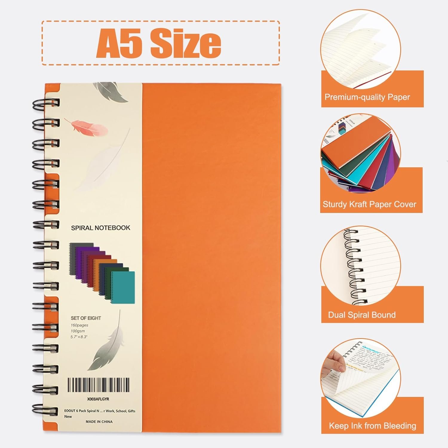 EOOUT 8 Pack Spiral Notebook, Hardcover A5 Notebooks, College Ruled Spiral Journals, Assorted Jewel Tone Colors, 160 Pages, 5.5"x8.5", for Work, School, Gifts - Image 5