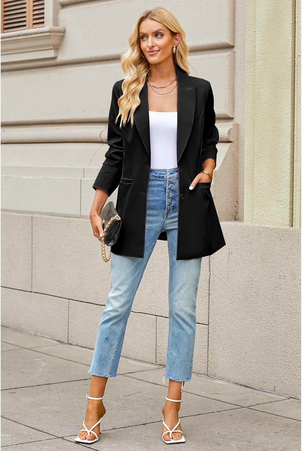 luvamia 2024 Blazers for Women Business Casual Long Blazer Jackets Dressy Work Professional Office Outfits Lapel Pockets - Image 8