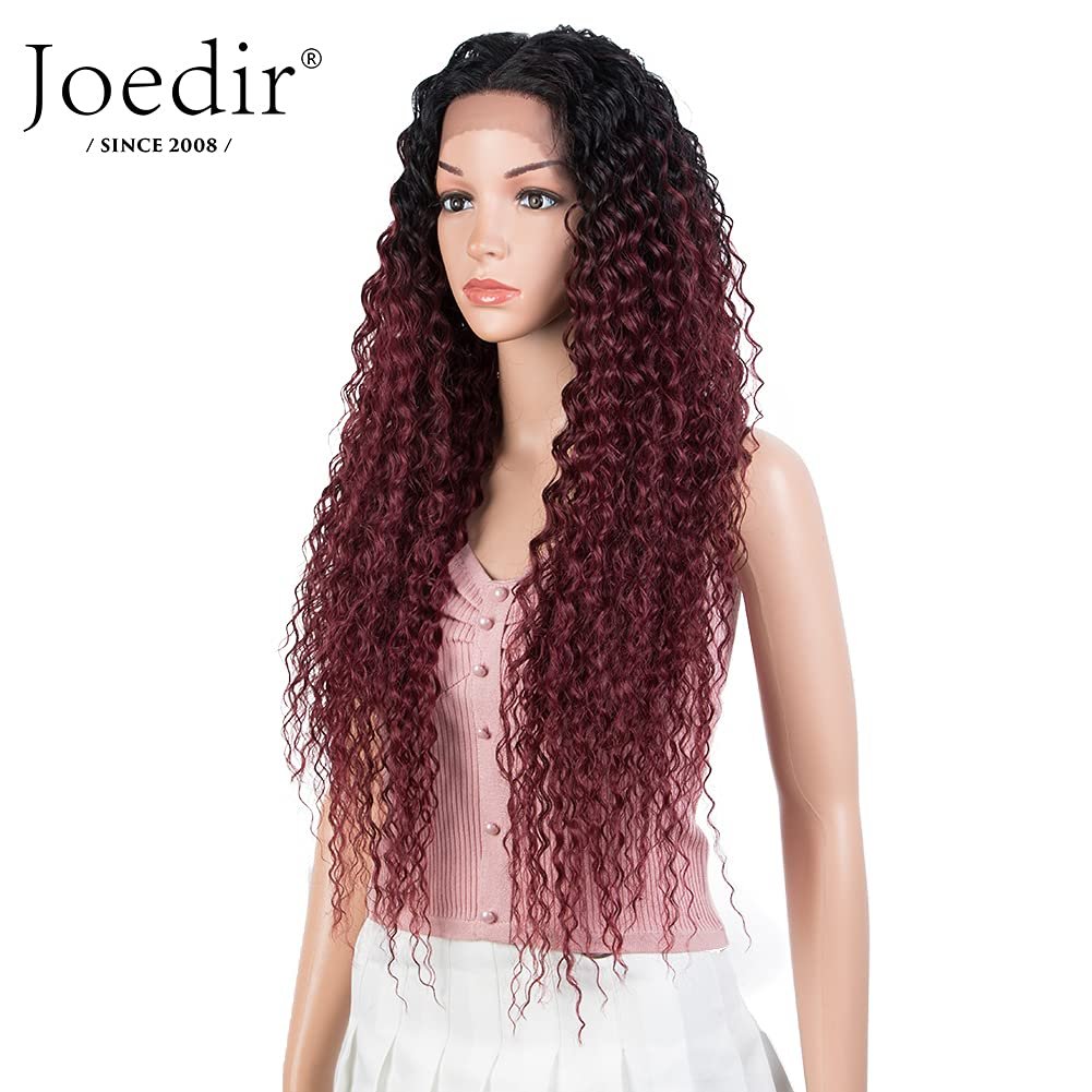 Joedir 28" Long Curly Lace Front with 1.5"x3" Lace Wig Heat Resistant Synthetic Wigs For Black Women 130% Density(Ombre Black to Wine Color) - Image 4