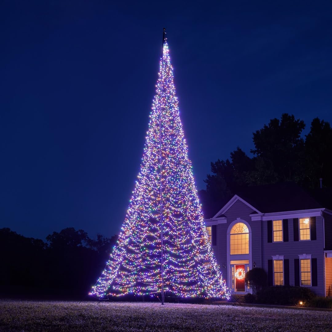 Fairybell - Flagpole LED Christmas Tree - Outdoor Christmas Decorations - Luminous Switch - Warm White and/or Multicolor - 8,000LED Tree - 33ft - Suitable for Existing Flagpoles - Outdoor Lighting - Image 5