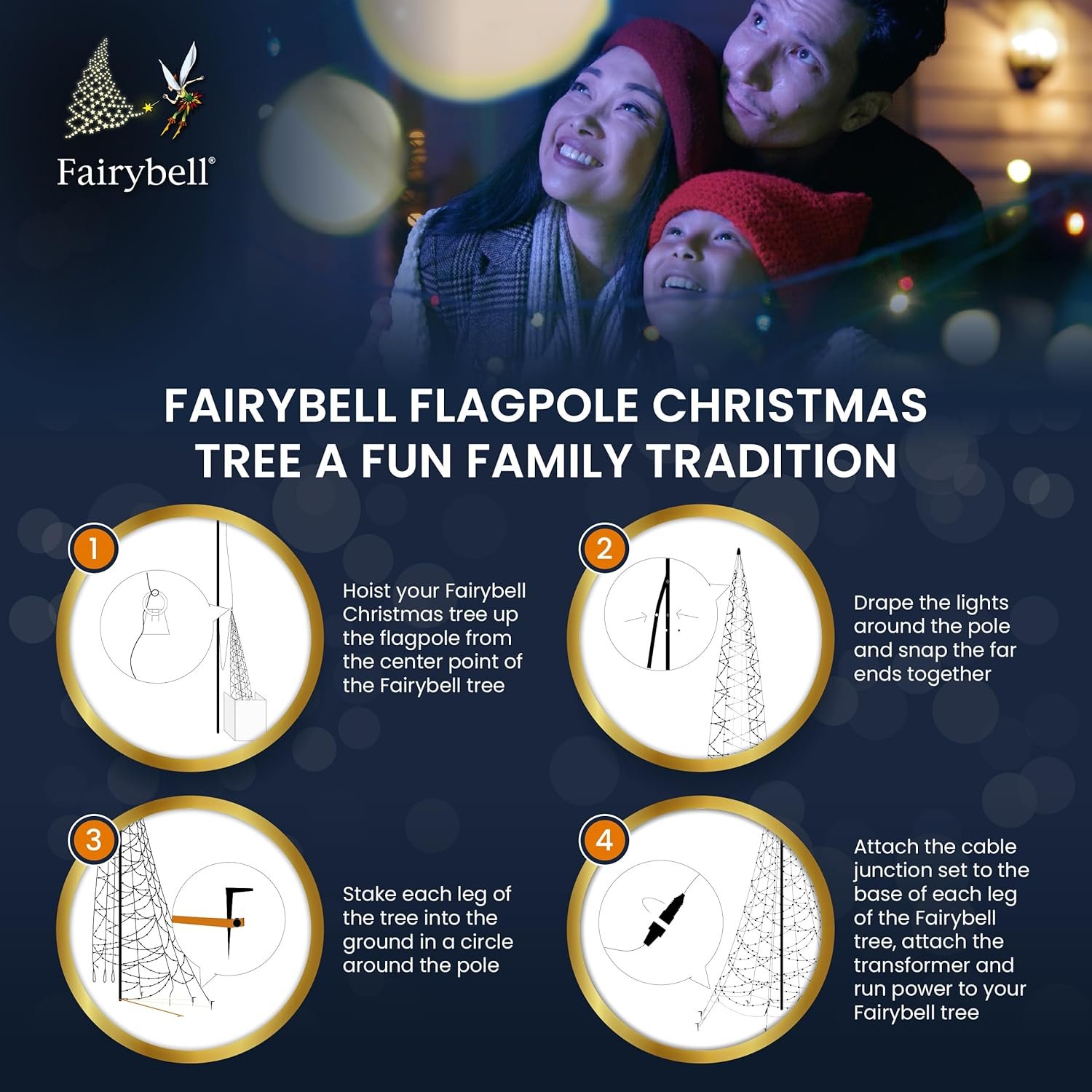 Fairybell - Flagpole LED Christmas Tree - Outdoor Christmas Decorations - Luminous Switch - Warm White and/or Multicolor - 8,000LED Tree - 33ft - Suitable for Existing Flagpoles - Outdoor Lighting - Image 10