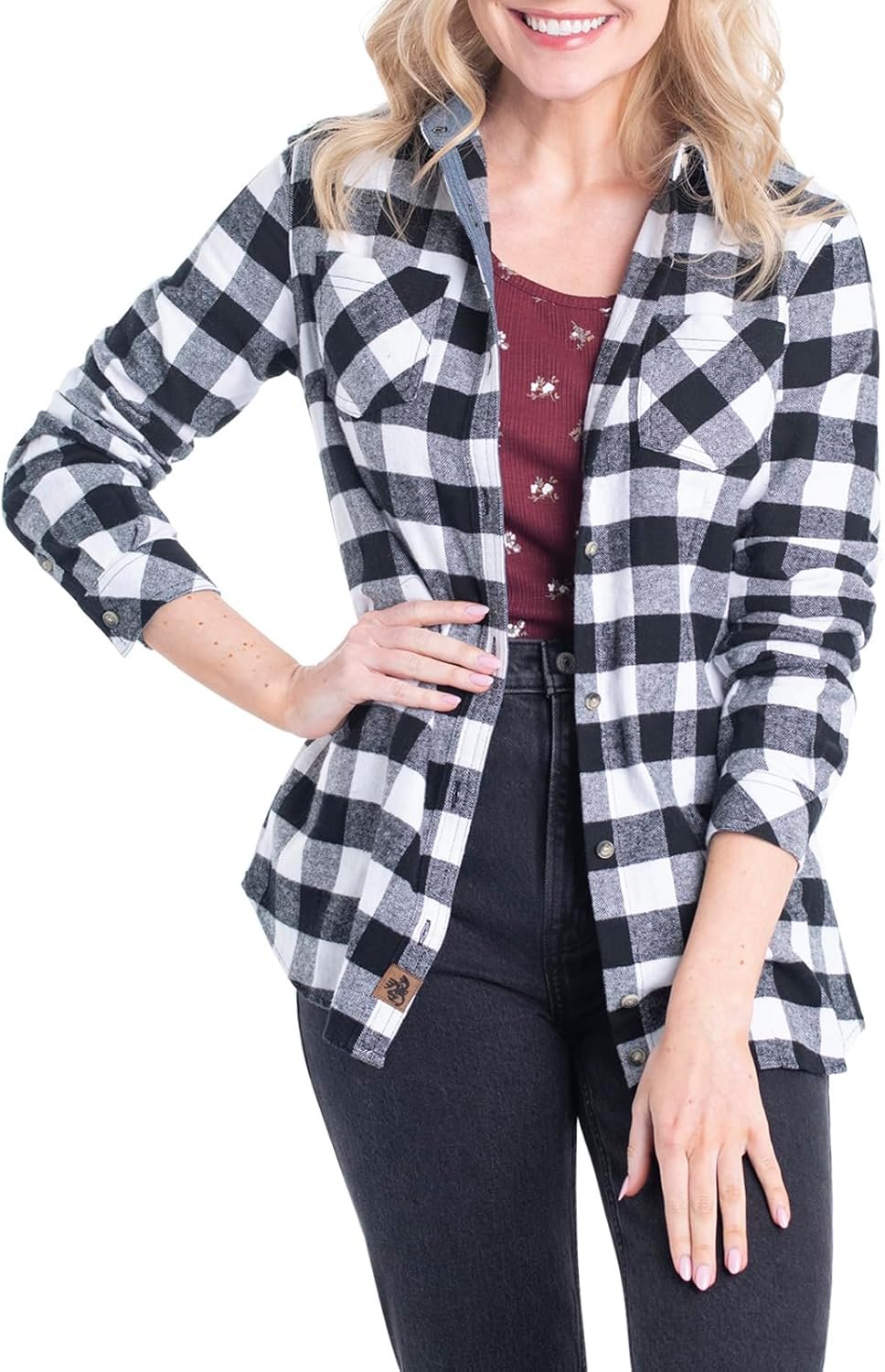 Legendary Whitetails Womens Cottage Escape Flannel Long Sleeve Plaid and Solid Color Clothes, Fitted Button Down - Image 2