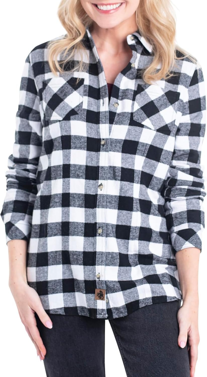 Legendary Whitetails Womens Cottage Escape Flannel Long Sleeve Plaid and Solid Color Clothes, Fitted Button Down - Image 3