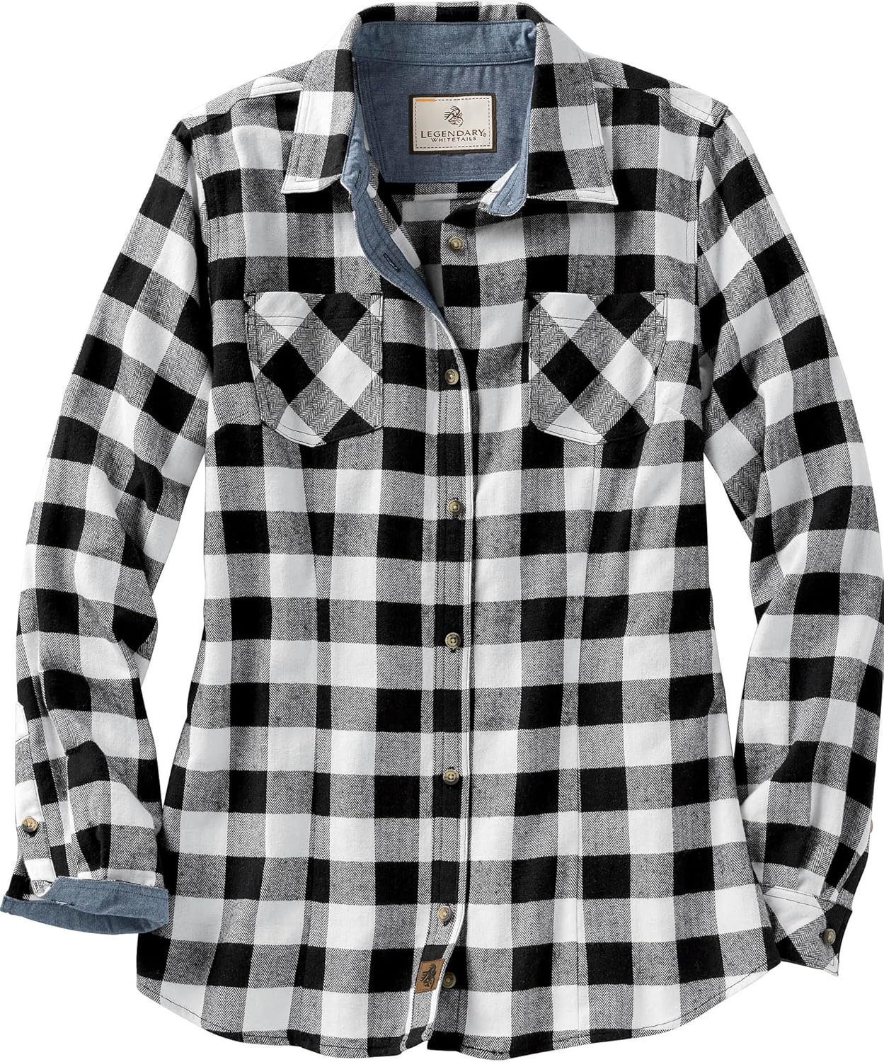 Legendary Whitetails Womens Cottage Escape Flannel Long Sleeve Plaid and Solid Color Clothes, Fitted Button Down - Image 5