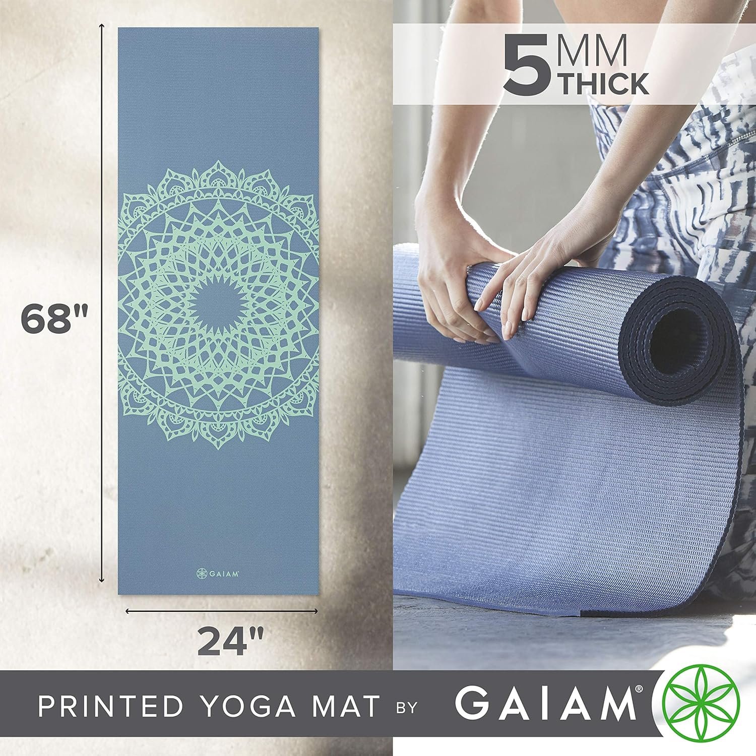 Gaiam Yoga Mat - Premium 5mm Print Thick Non Slip Exercise & Fitness Mat for All Types of Yoga, Pilates & Floor Workouts (68" x 24" x 5mm) - Image 4