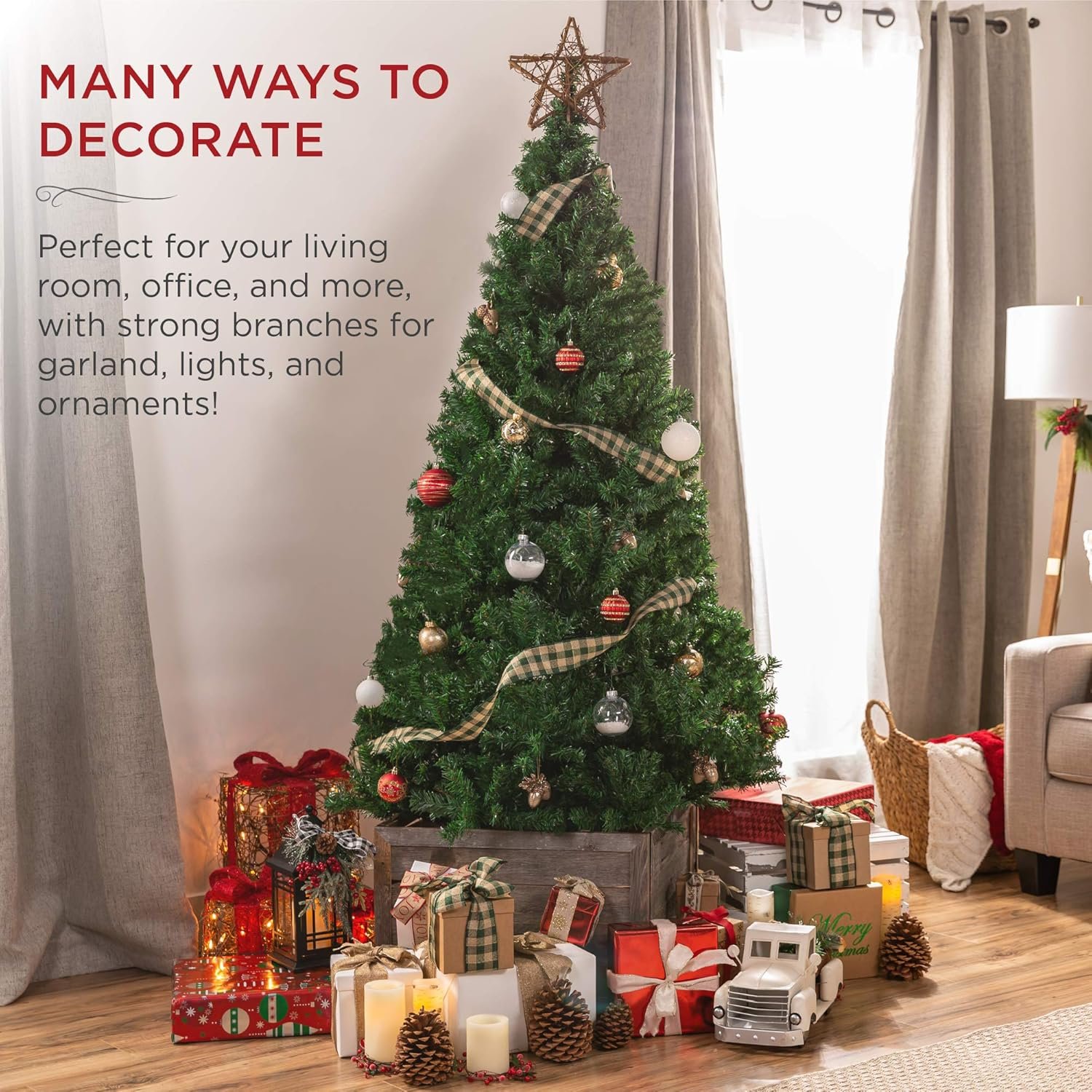 Best Choice Products Artificial Christmas Tree, 6ft Premium Unlit Hinged Design, Dense Branches Realistic Holiday Décor​ w/Easy Assembly, Base - Image 7