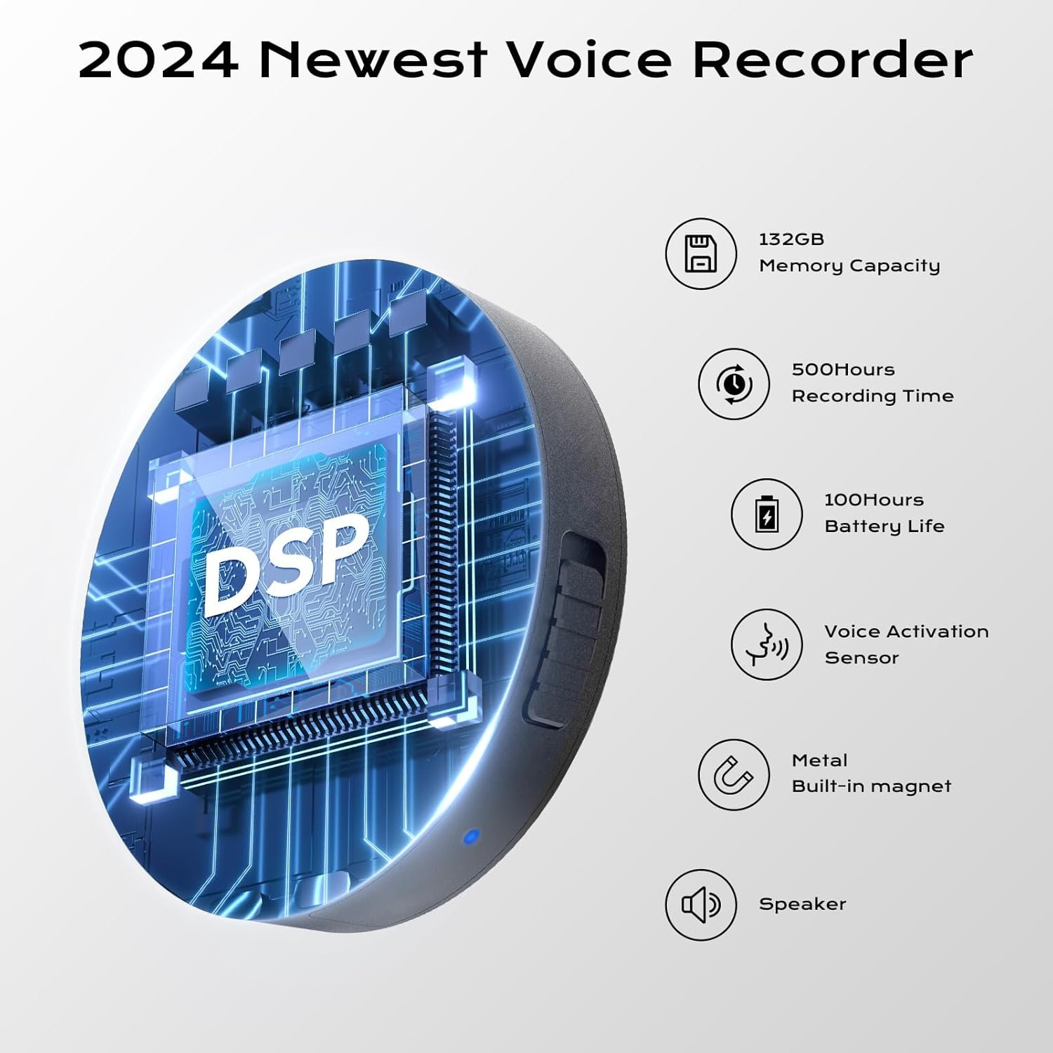 132G (9800 Hour) Voice Activated Recorder - Elasound Voice Recorder with AI-Intelligent Triple Noise Reduction, Portable Audio Recorder for Work, Lectures, Meetings【100H Continuous Recording Device】 - Image 3