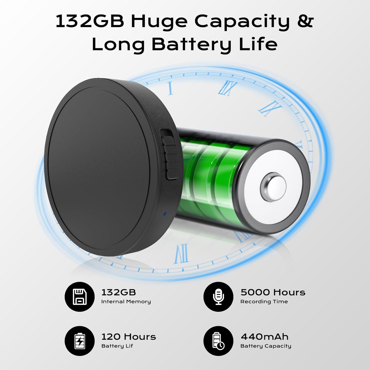 132G (9800 Hour) Voice Activated Recorder - Elasound Voice Recorder with AI-Intelligent Triple Noise Reduction, Portable Audio Recorder for Work, Lectures, Meetings【100H Continuous Recording Device】 - Image 4