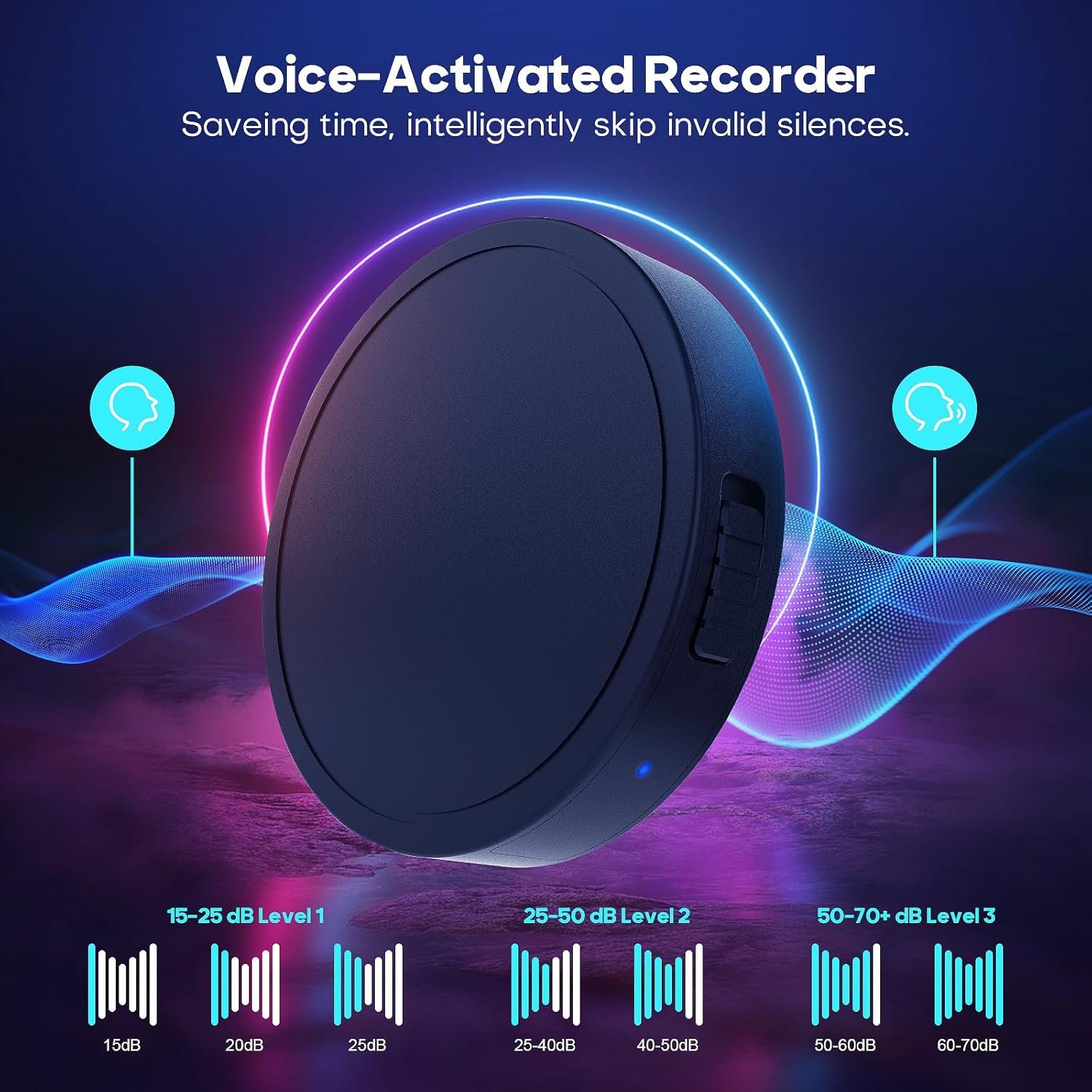 132G (9800 Hour) Voice Activated Recorder - Elasound Voice Recorder with AI-Intelligent Triple Noise Reduction, Portable Audio Recorder for Work, Lectures, Meetings【100H Continuous Recording Device】 - Image 5