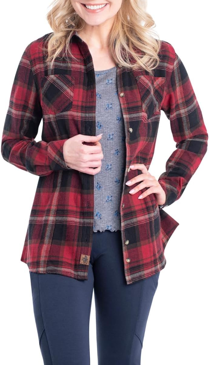 Legendary Whitetails Womens Cottage Escape Flannel Long Sleeve Plaid and Solid Color Clothes, Fitted Button Down - Image 2