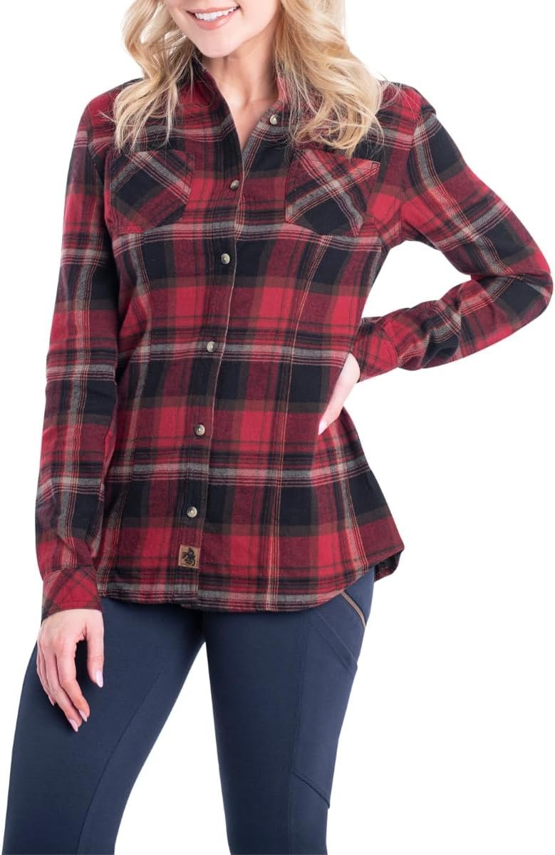 Legendary Whitetails Womens Cottage Escape Flannel Long Sleeve Plaid and Solid Color Clothes, Fitted Button Down - Image 3
