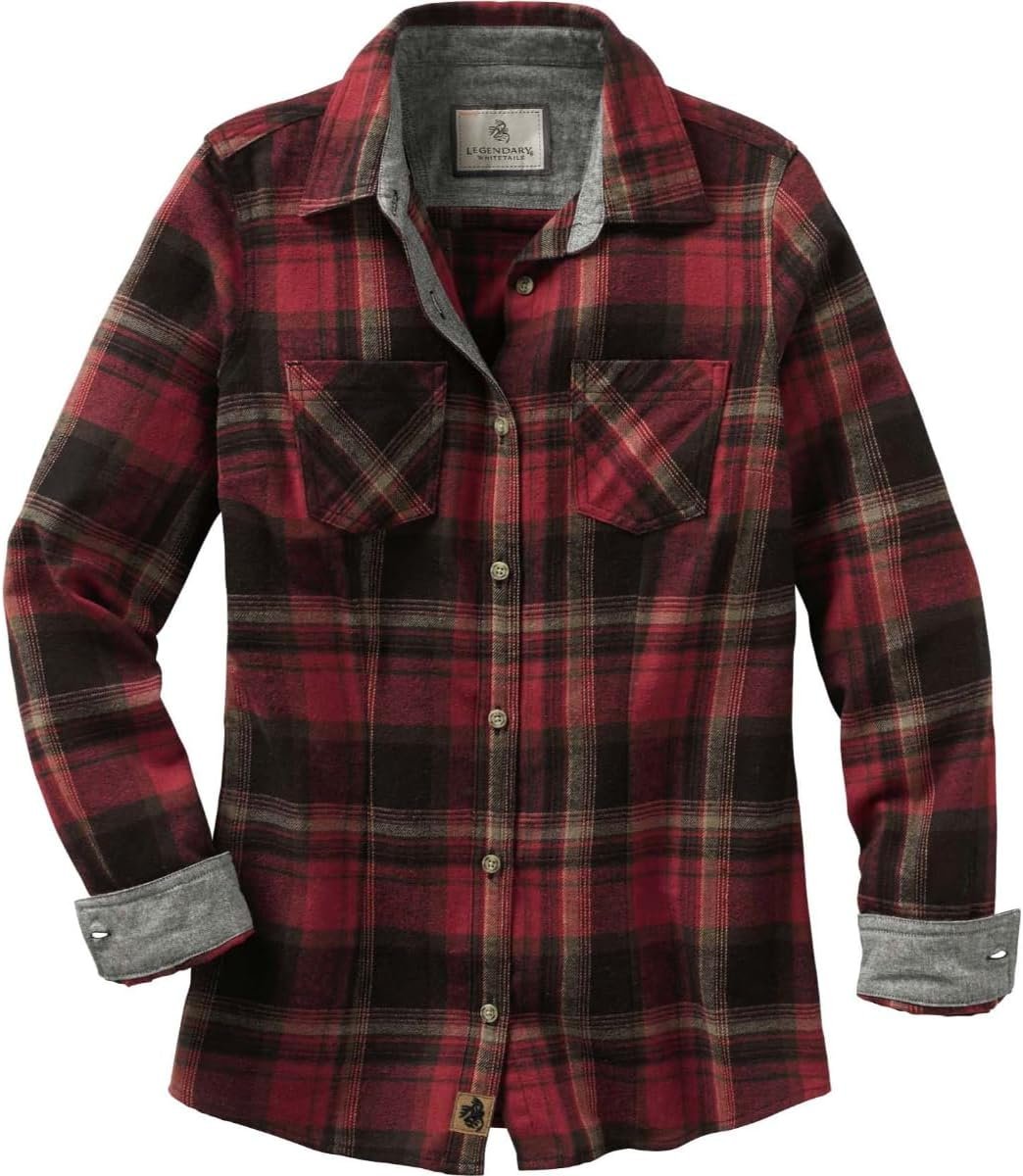 Legendary Whitetails Womens Cottage Escape Flannel Long Sleeve Plaid and Solid Color Clothes, Fitted Button Down - Image 5