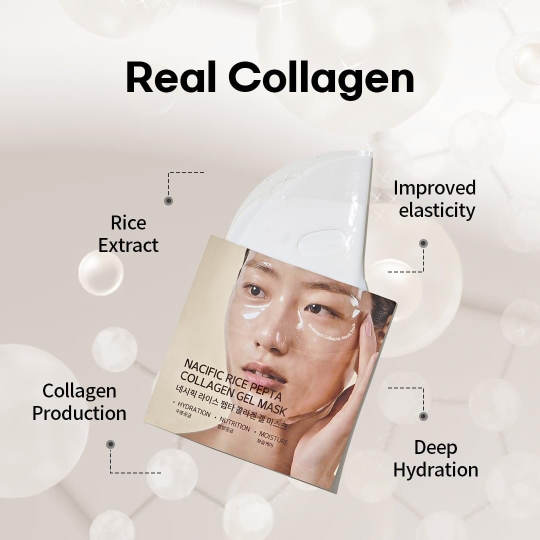 NACIFIC Collagen Gel Facial Mask (Rice Peptide) 4EA Set Hydrogel Deep Korean Face Mask Hydrating Overnight Elasticity Firming Pore Minimizing for All skin types - Image 6