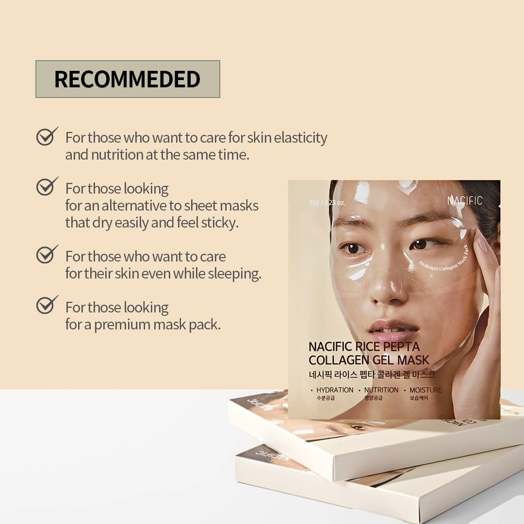 NACIFIC Collagen Gel Facial Mask (Rice Peptide) 4EA Set Hydrogel Deep Korean Face Mask Hydrating Overnight Elasticity Firming Pore Minimizing for All skin types - Image 9