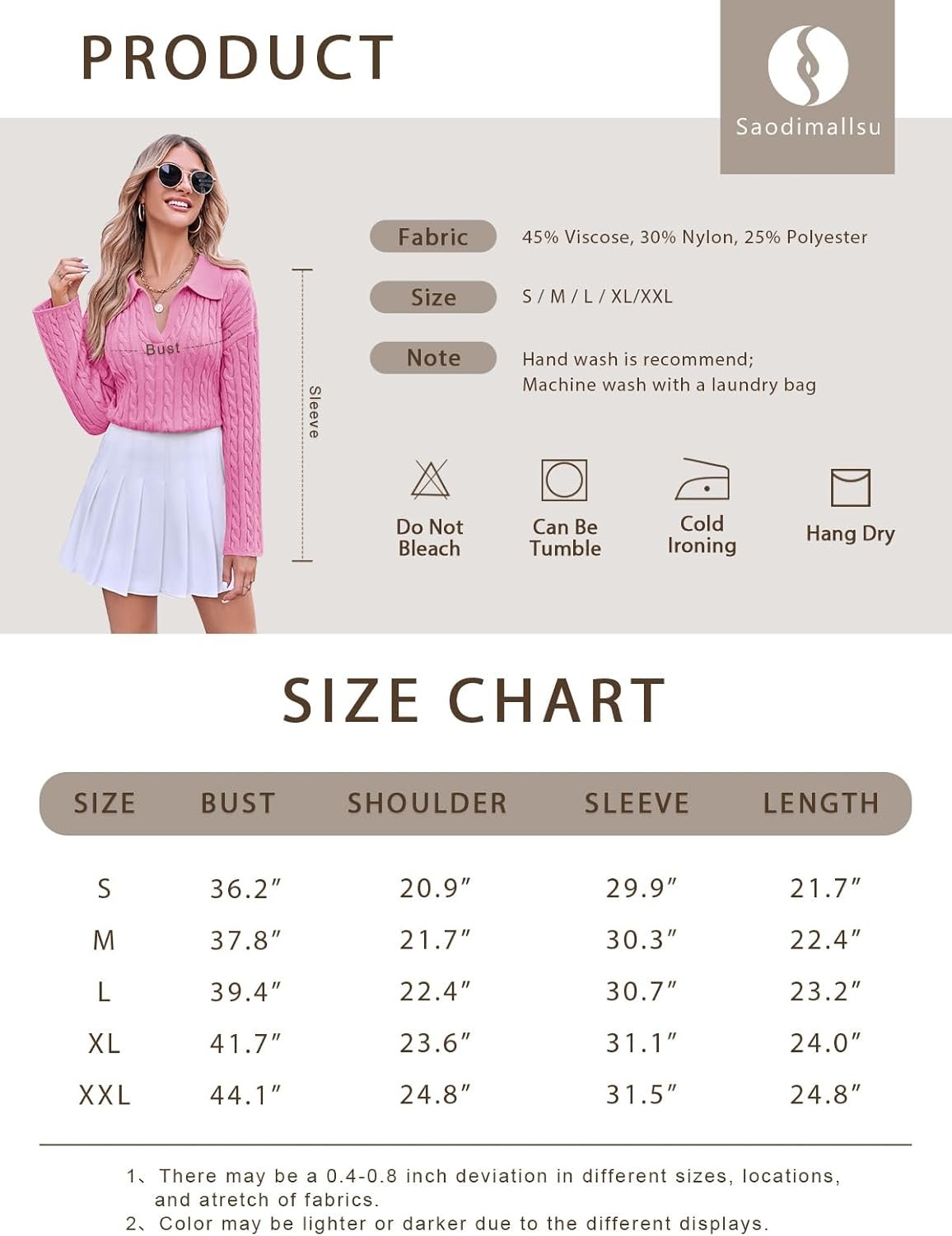 Saodimallsu Womens Cable Knit V Neck Sweater Fall Trendy Collared Long Sleeve Slouchy Loose Pullover Sweaters Tops - Image 7