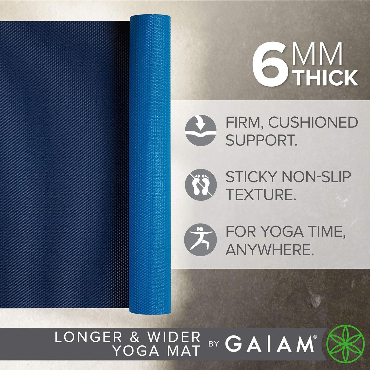 Gaiam Solid Color Yoga Mat, Non Slip Exercise & Fitness Mat for All Types of Yoga, Pilates & Floor Exercises - Image 3