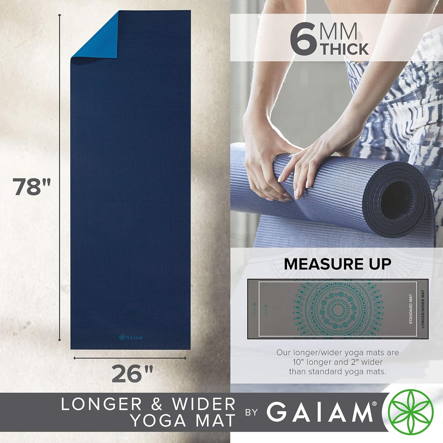 Gaiam Solid Color Yoga Mat, Non Slip Exercise & Fitness Mat for All Types of Yoga, Pilates & Floor Exercises - Image 4