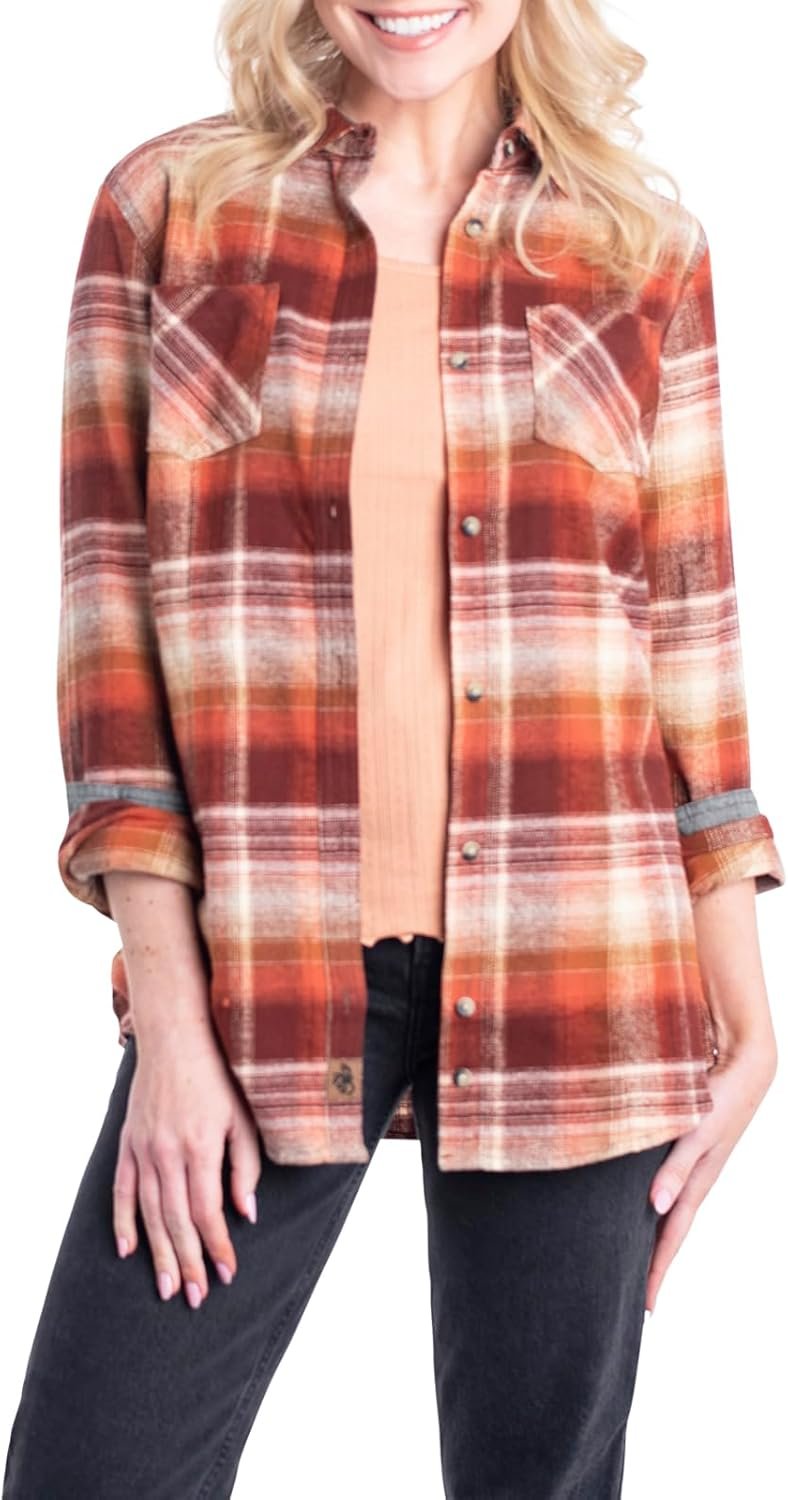 Legendary Whitetails Womens Cottage Escape Flannel Long Sleeve Plaid and Solid Color Clothes, Fitted Button Down - Image 2
