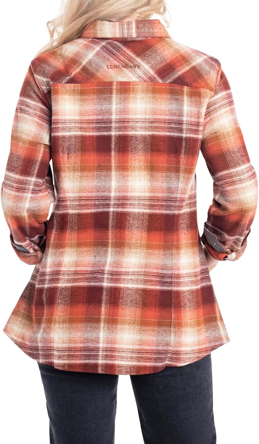 Legendary Whitetails Womens Cottage Escape Flannel Long Sleeve Plaid and Solid Color Clothes, Fitted Button Down - Image 4