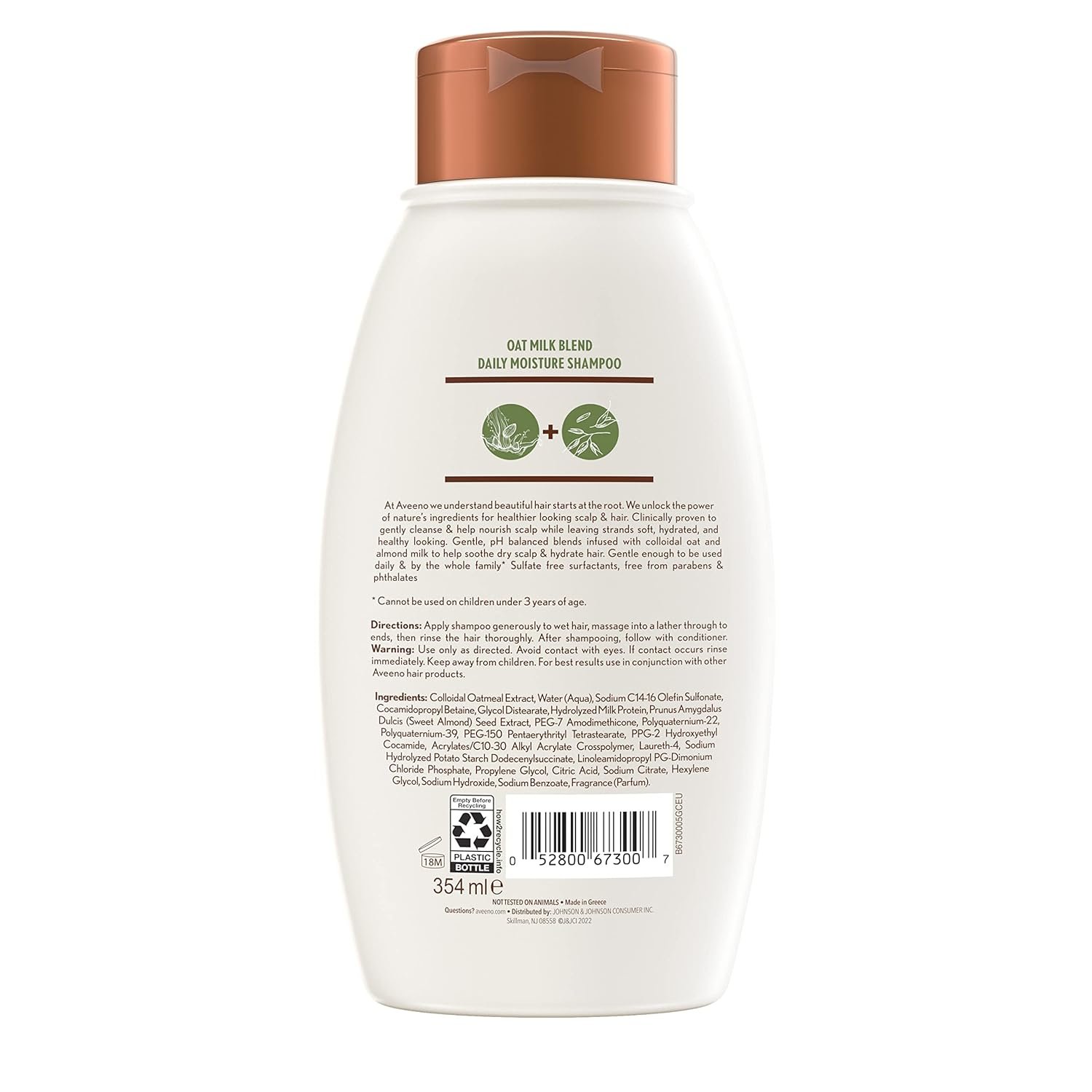 Aveeno Farm-Fresh Oat Milk Sulfate-Free Shampoo with Colloidal Oatmeal & Almond Milk, Moisturizing Shampoo for All Hair Types, Safe for Color-Treated Hair, Paraben & Dye-Free, 12 Fl Oz - Image 3
