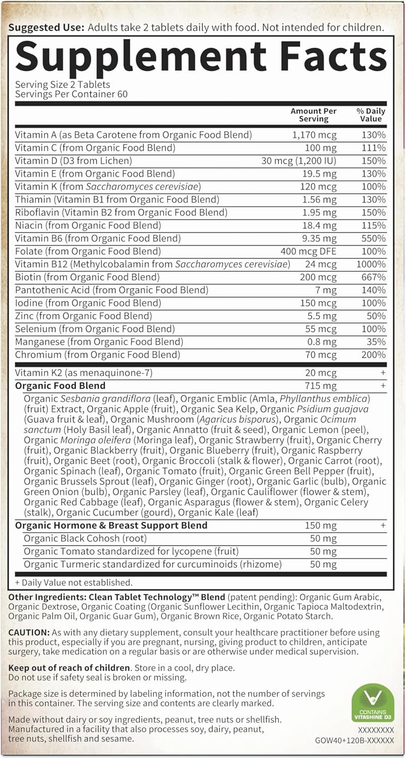 Garden of Life Organics Vitamins for Women 40 Plus - 120 Tablets, Womens Multi 40 Plus, Vegan Vitamins for Women Over 40, Hormone & Breast Health Support Blend, Whole Food Womens Multivitamin - Image 10