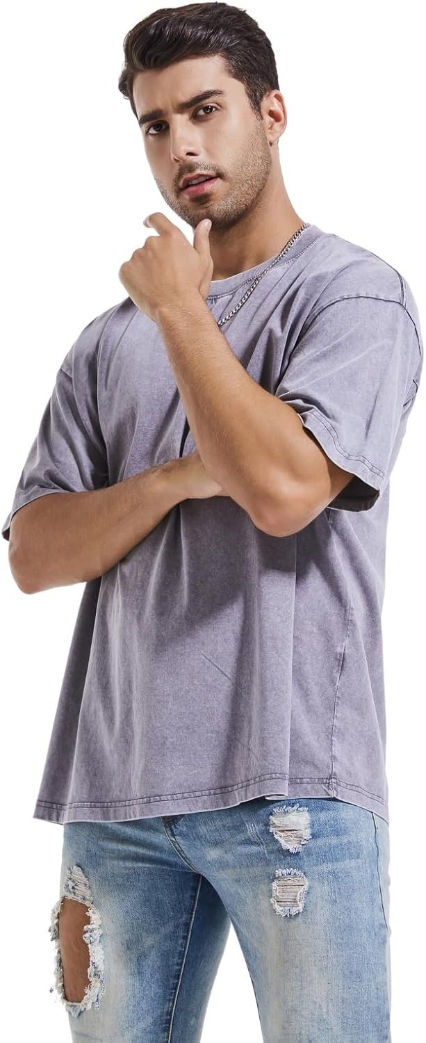 3 Pcs Men's Oversized Heavy Cotton Summer T-Shirts Vintage Tee Loose Fit Short Sleeve Casual Tshirts for Men Women - Image 2