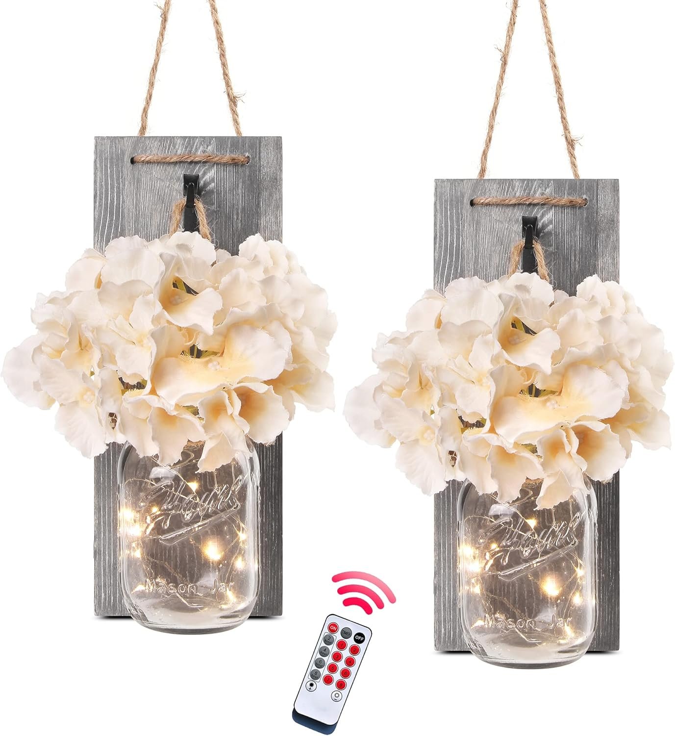 Besuerte Rustic Wooden Wall Hanging Decor with LED String Lights for Modern Living Room and Bedroom, Inspirational Country Style Vintage Wall Decoration Art, 6 Hour Timer Set of 2 Grey - Image 2