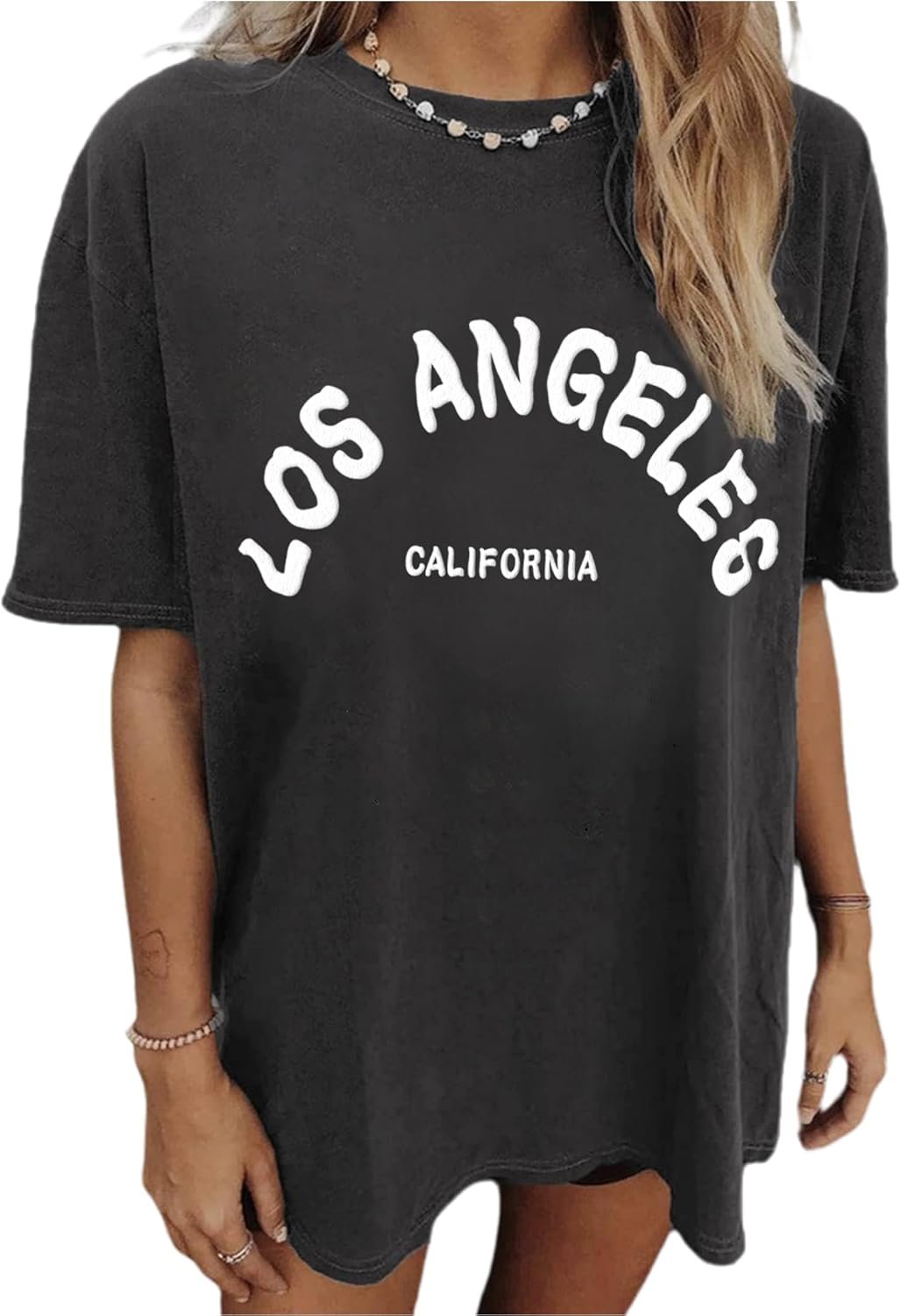 CSDAJIO Vintage Oversized Graphic Tees for Women Heart Shaped Letter Print New York T Shirt Teen Girl Aesthetic Clothing - Image 2