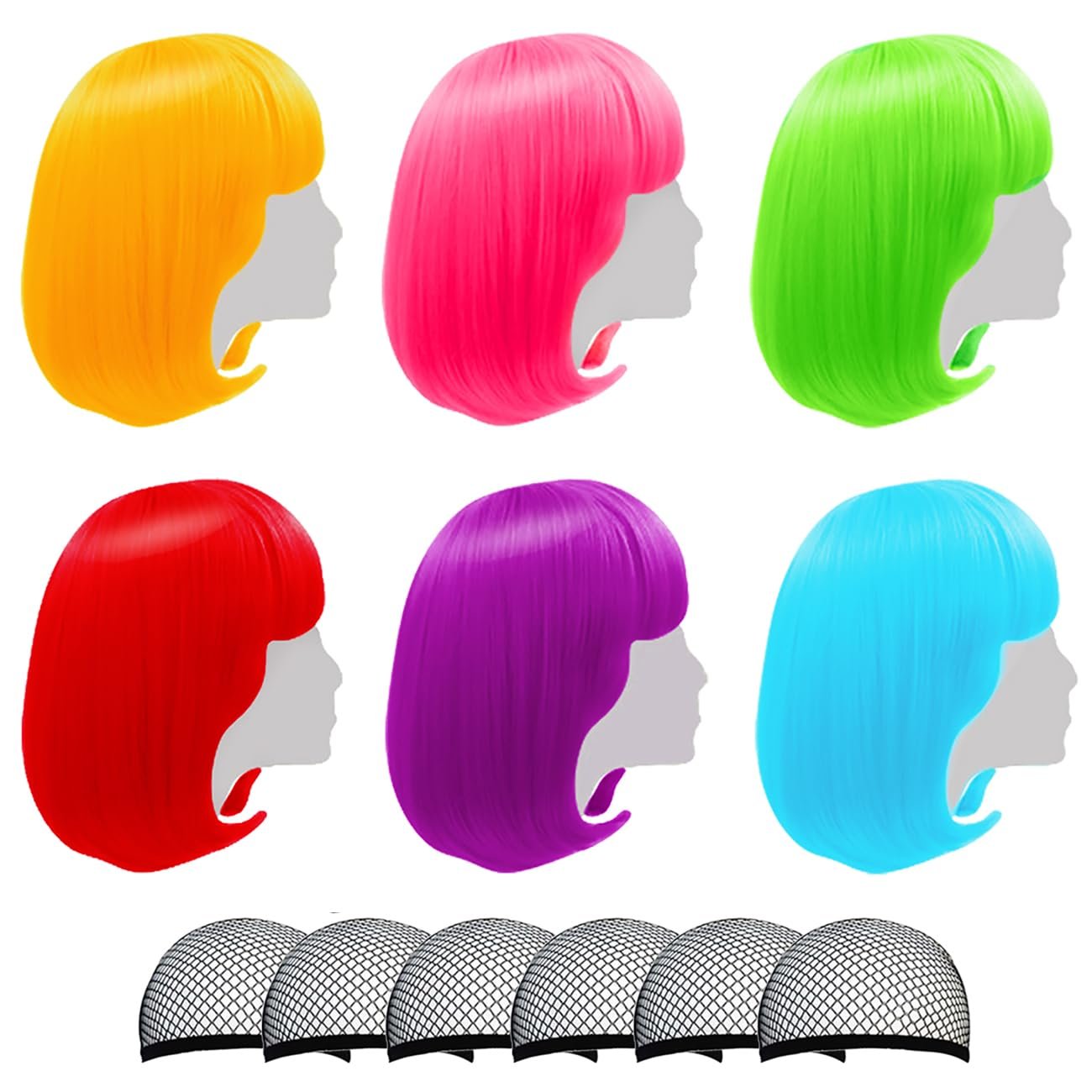 Colored Wigs 6 Pack, Short Bob Hair Wigs Neon Colorful Party Wigs for Women Girls Cosplay Costume Party Holiday Bachelorette Night Club - Image 2