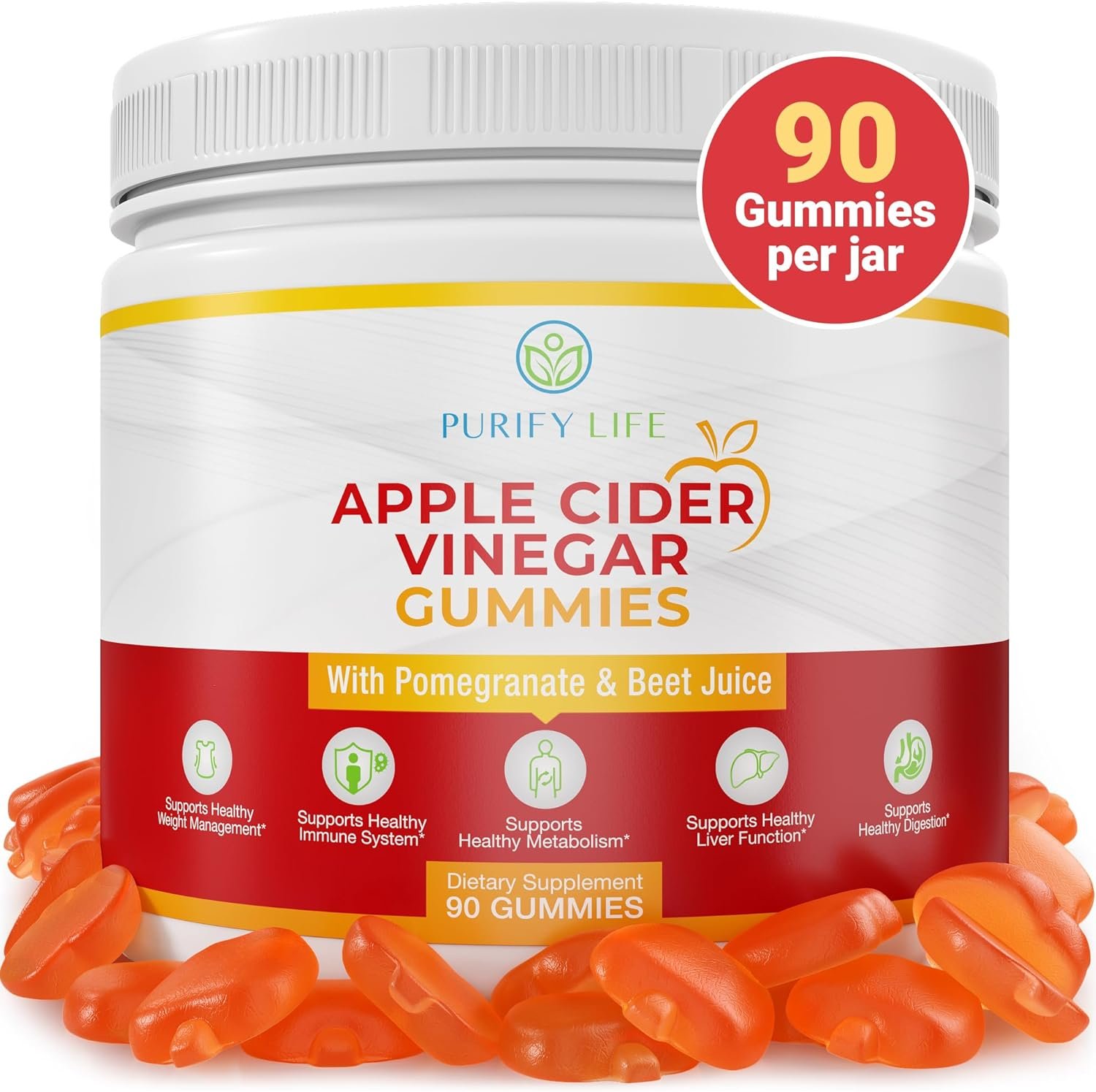 Detox Apple Cider Vinegar Gummies for Adults (90 chews), Unfiltered ACV Gummies for Improved Gut Health, Energy, Digestion & Immune Support, No more Capsules, Pills & Acid Reflux, With The Mother - Image 2