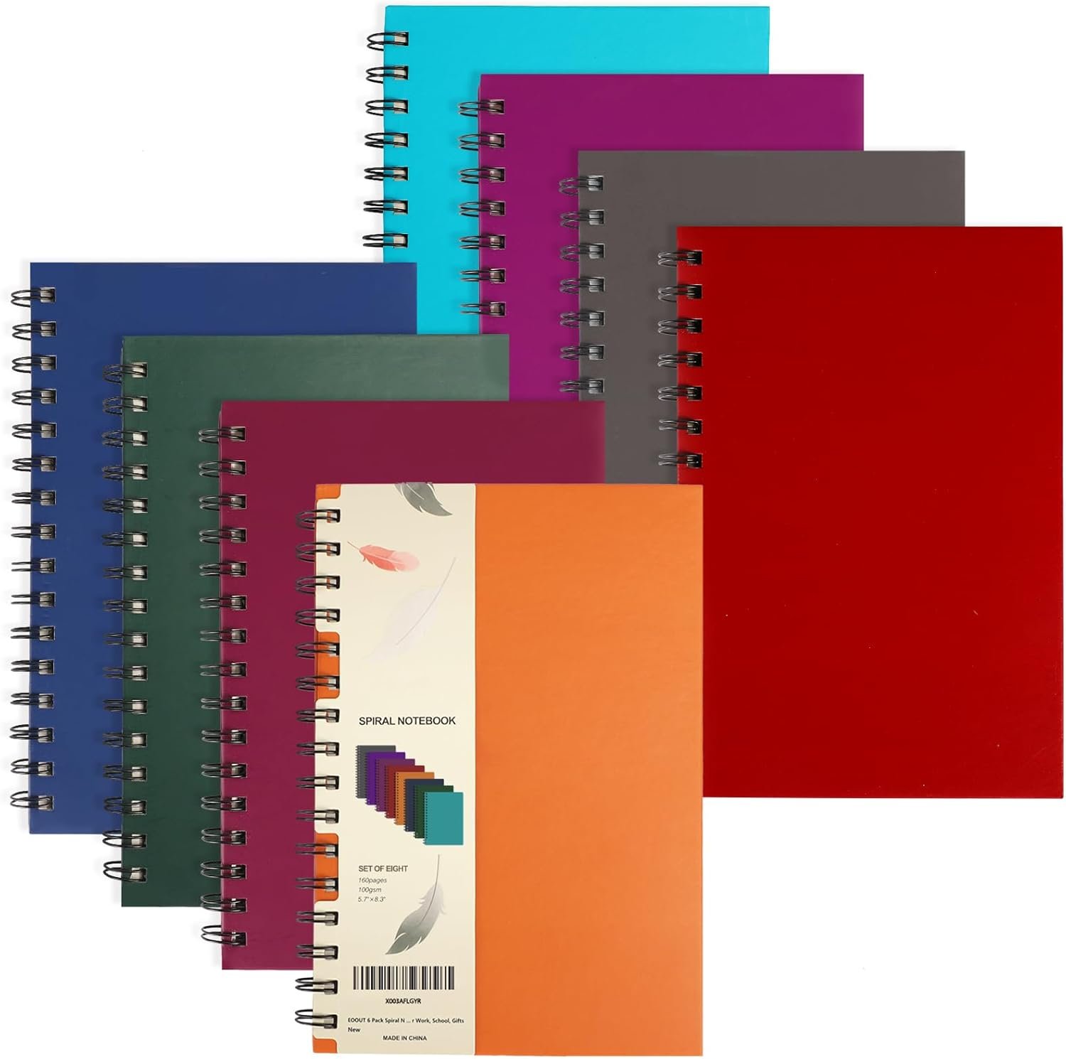 EOOUT 8 Pack Spiral Notebook, Hardcover A5 Notebooks, College Ruled Spiral Journals, Assorted Jewel Tone Colors, 160 Pages, 5.5"x8.5", for Work, School, Gifts - Image 2