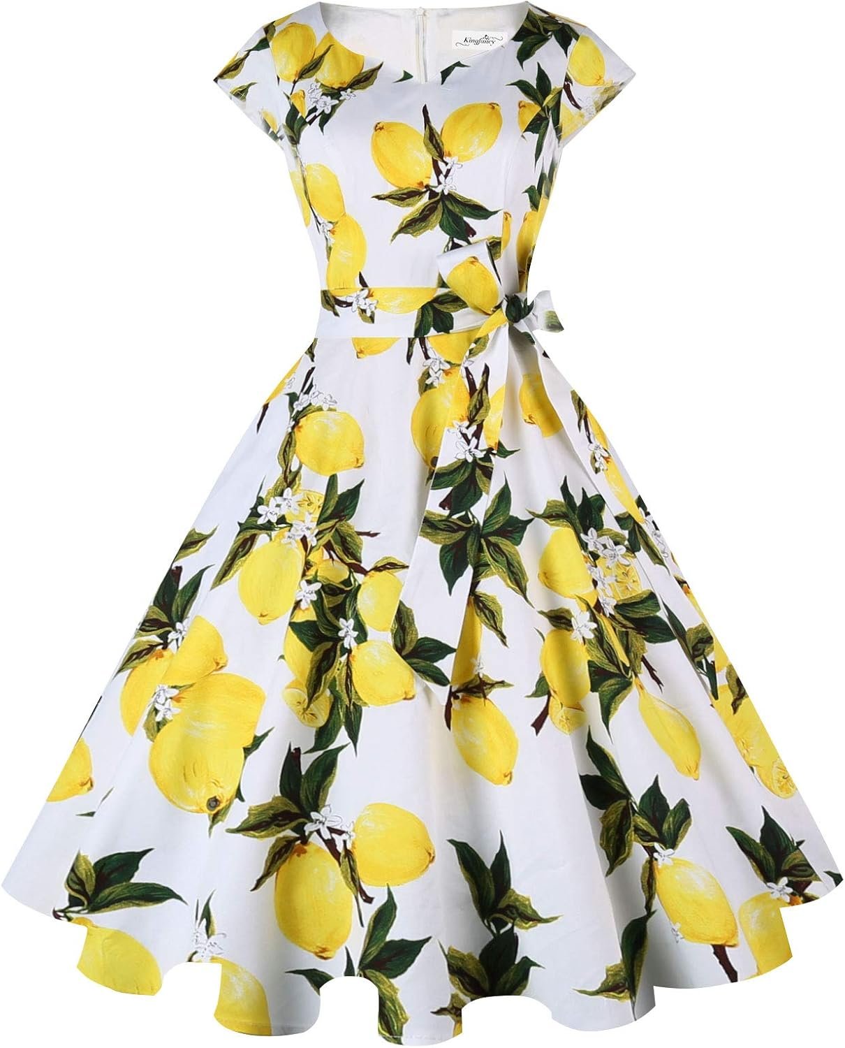 Kingfancy Women Vintage 1950s Dress Retro Cocktail Party Swing Dresses with Cap Sleeves - Image 2