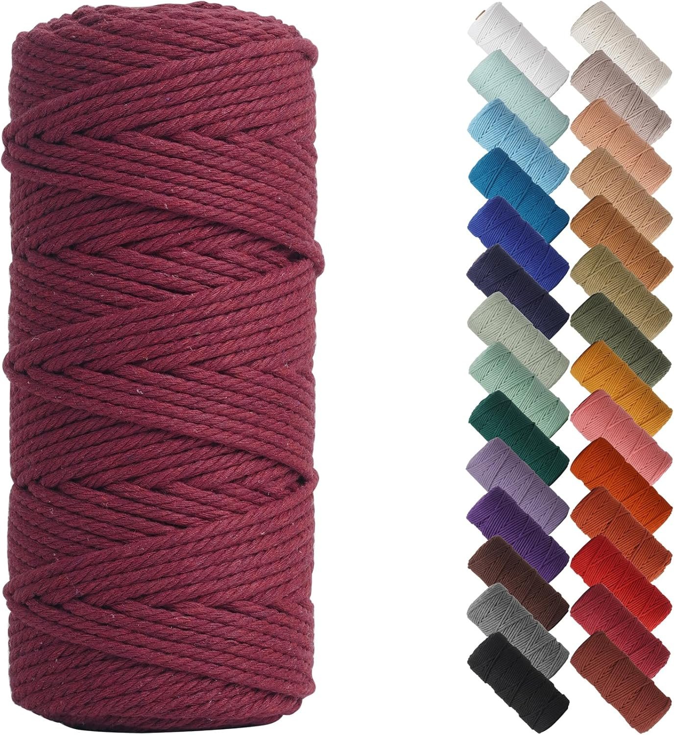 NOANTA Wine Red Macrame Cord 3mm x 109yards, Colored Macrame Rope, Cotton Rope Macrame Yarn, Colorful Cotton Craft Cord for Wall Hanging, Plant Hangers, Crafts, Knitting - Image 2