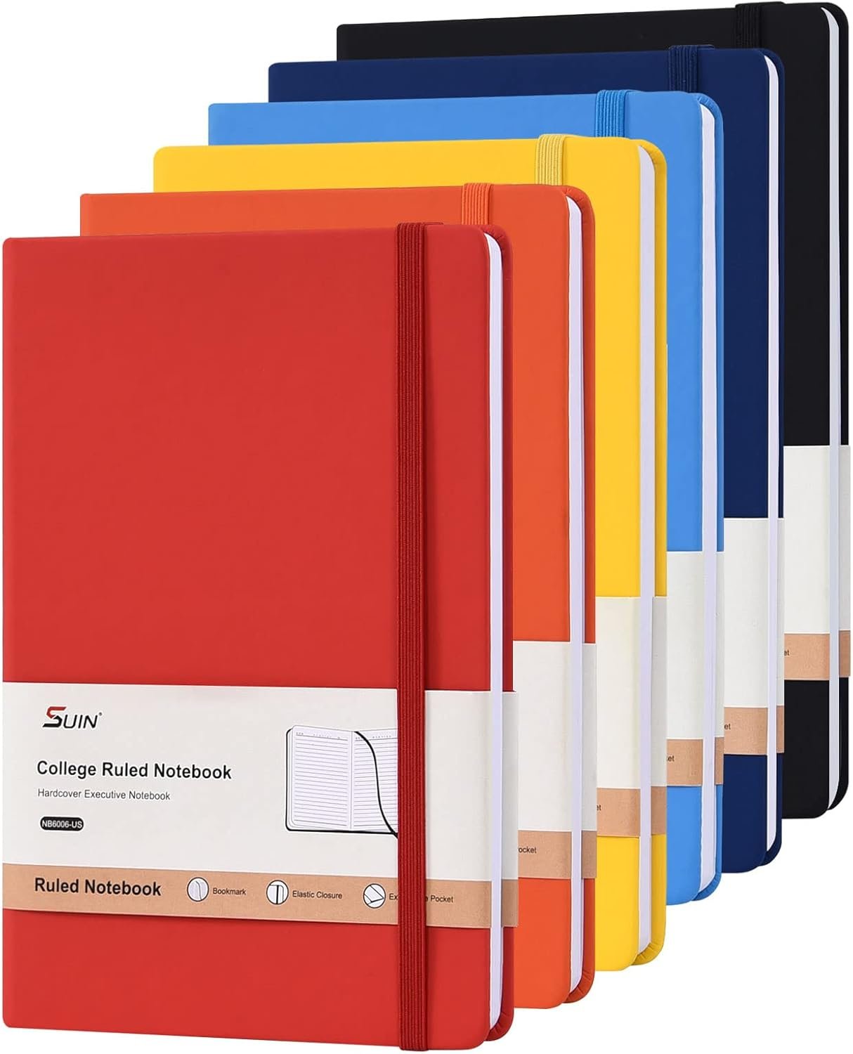 SUIN Hardcover-Journal-Notebooks, 6 Packs A5 Lined Journals Notebook for Writing 200 Pages, 8.2 x 5.5 inch, 6 Colors Classic Ruled Notebooks for Work/Travel/College - Image 2