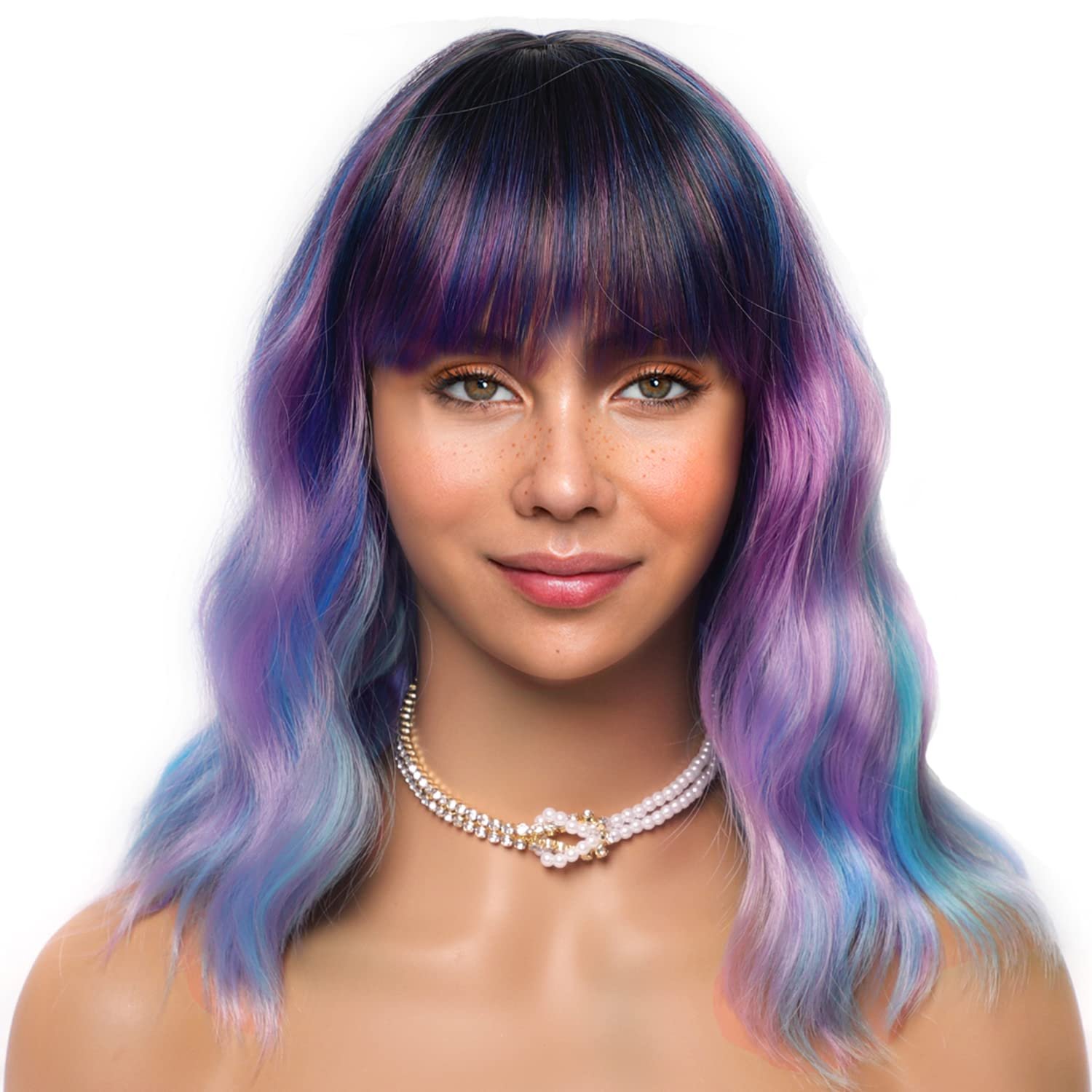 Short Bob Wigs with Bangs for Women Loose Wavy Hair Shoulder Length Colorful Mixed Wigs Synthetic Colorful Wigs for Cosplay Daily PartyUse(Colorful Mixed,12inch) - Image 2