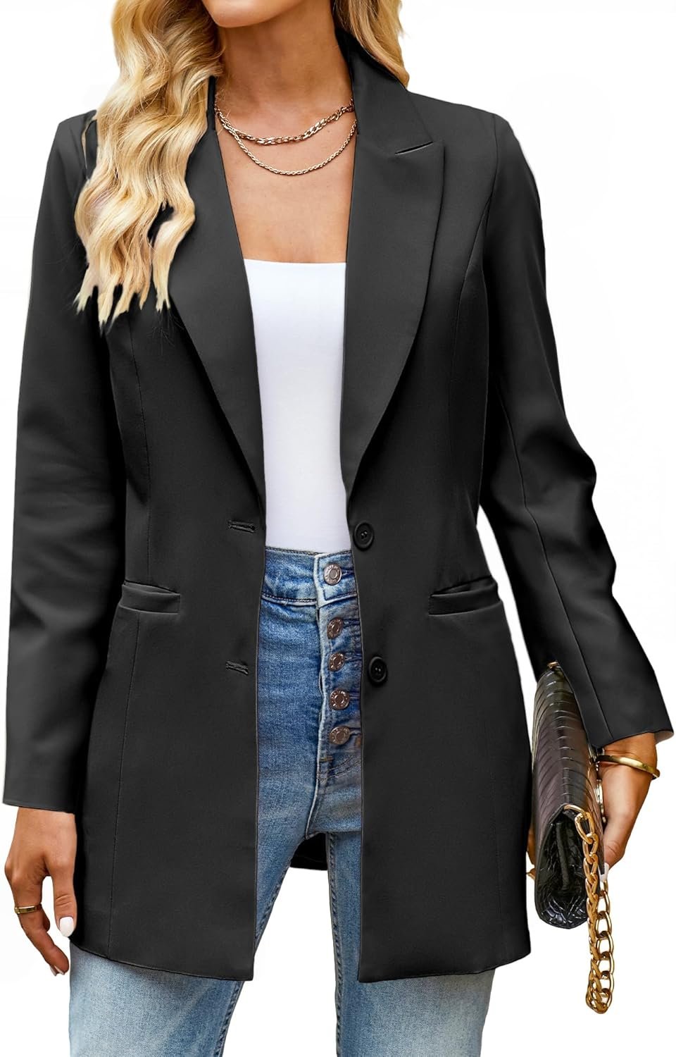 luvamia 2024 Blazers for Women Business Casual Long Blazer Jackets Dressy Work Professional Office Outfits Lapel Pockets - Image 2