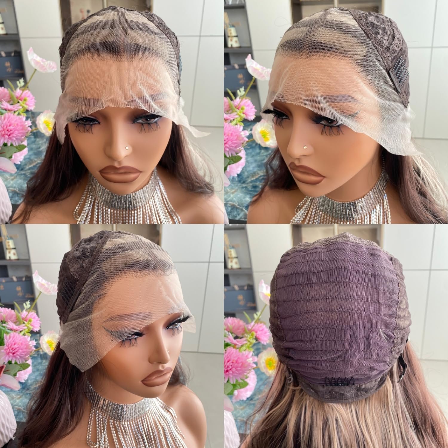 Auburn Brown Wigs Highlight Ash Blonde Mixed 13x4 Lace Front Wig Ombre Dark Color 4/27 Colored Piano Synthetic Fiber Body Wave 18Inch for Women - Image 7