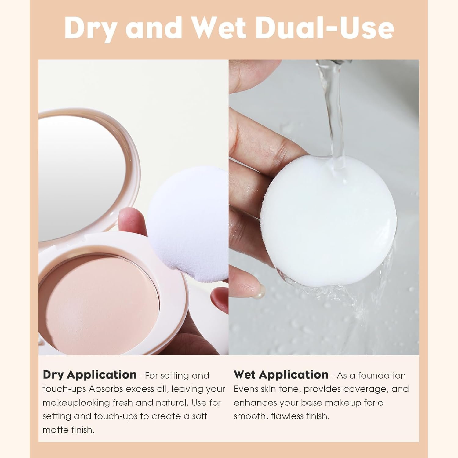 UCANBE 2-in-1 Pressed Face Powder & Foundation Makeup, Matte Oil Control Flawless Setting Powder, Korean Makeup,Waterproof Long Lasting Finishing Powder (Fair) - Image 3