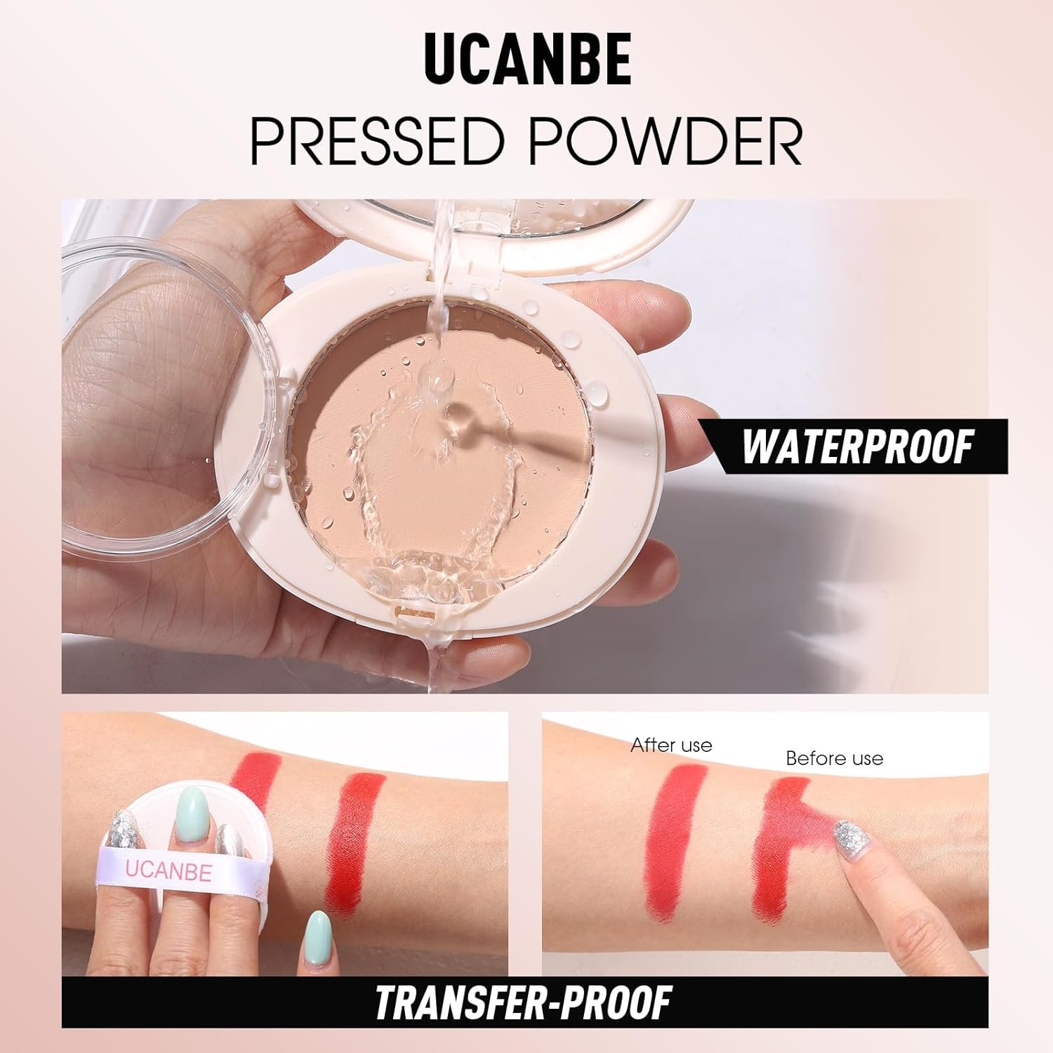 UCANBE 2-in-1 Pressed Face Powder & Foundation Makeup, Matte Oil Control Flawless Setting Powder, Korean Makeup,Waterproof Long Lasting Finishing Powder (Fair) - Image 5