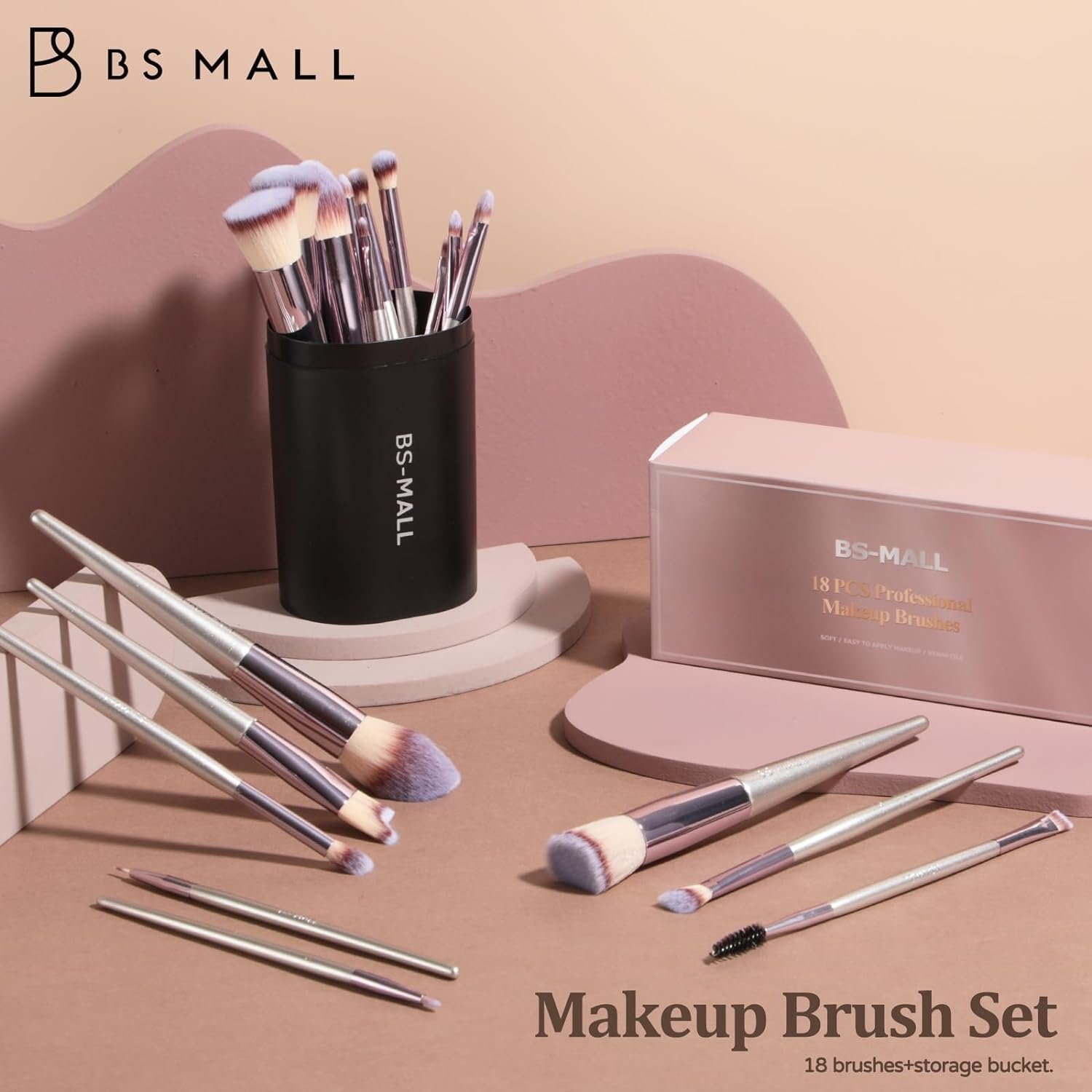 BS-MALL Makeup Brush Set 18 Pcs Premium Synthetic Foundation Powder Concealers Eye shadows Blush Makeup Brushes with black case - Image 7
