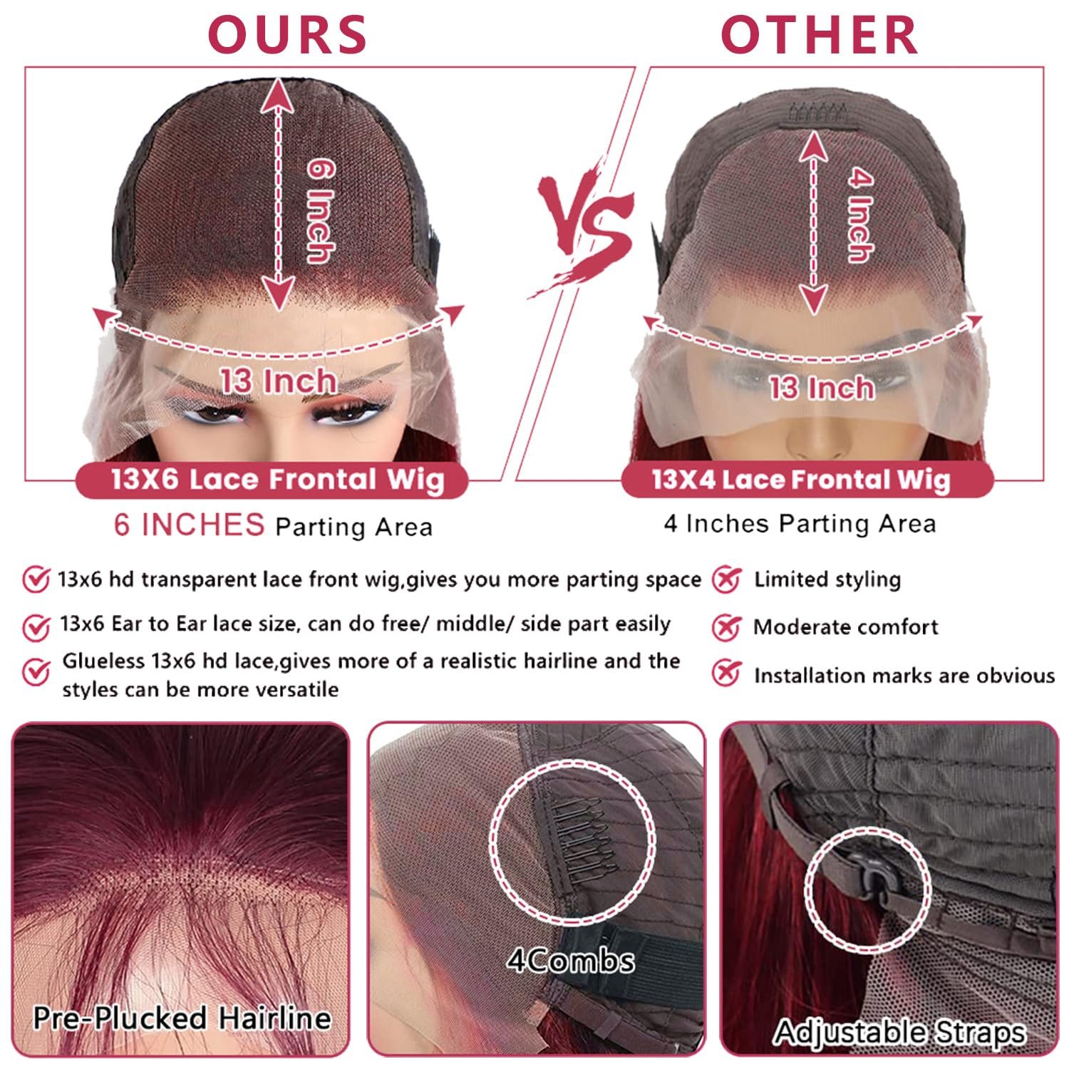 99j Burgundy Lace Front Wigs Human Hair 13x6 Body Wave Lace Front Wigs Human Hair Pre Plucked 180 Density HD Transparent Burgundy Wig Red Colored Wigs Human Hair for Women with Baby Hair 18 Inch - Image 4