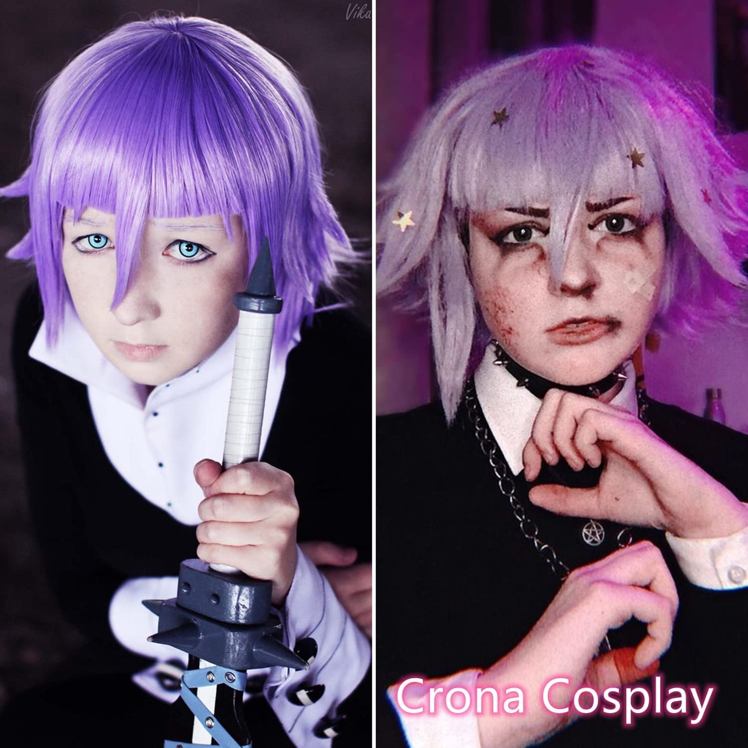 Akkya Wigs for Women Short Colored Hair Wig with Bangs Wavy Synthetic Bob Shoulder Length Light Purple Wig for Party Costume Cosplay (12inch,light purple) - Image 4