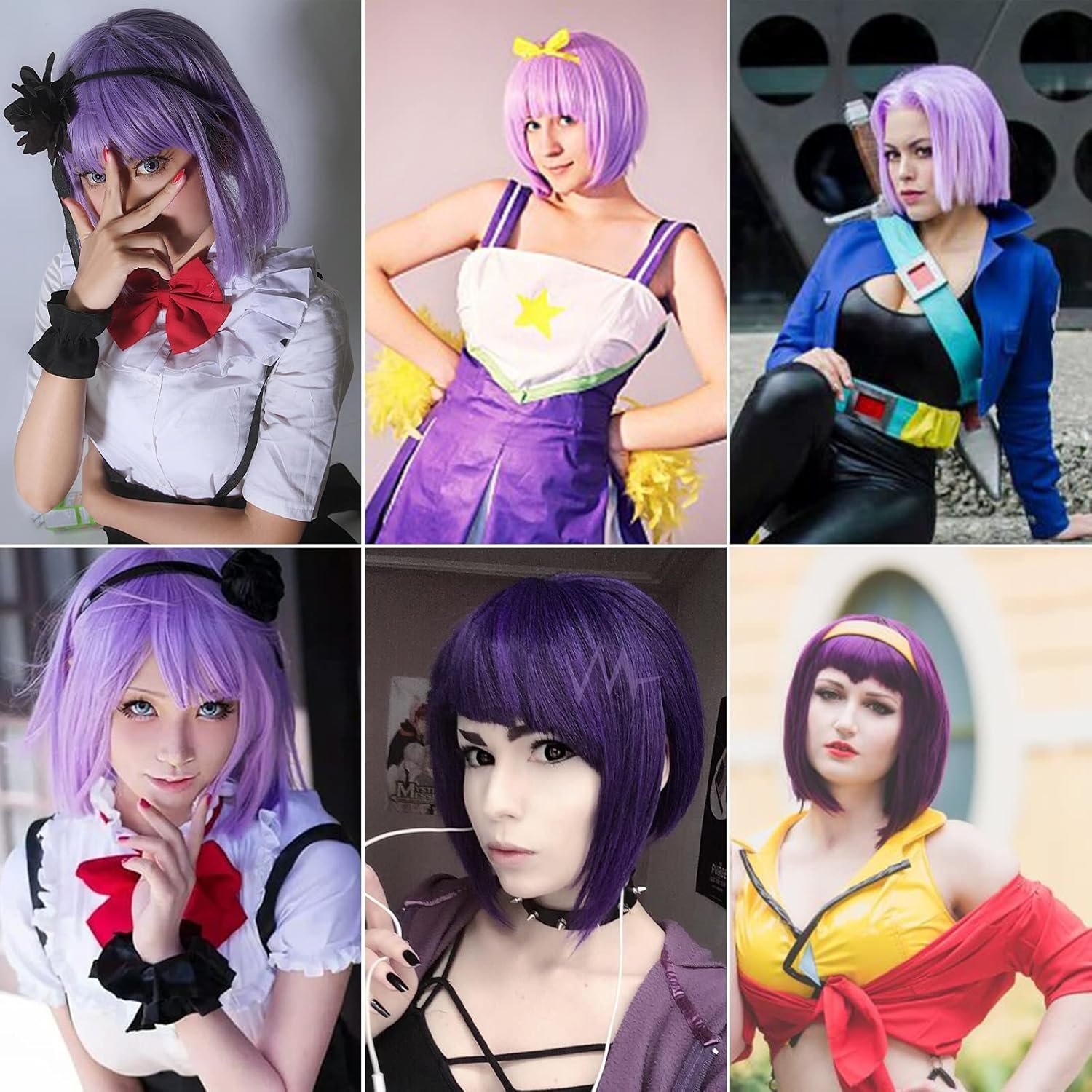 Akkya Wigs for Women Short Colored Hair Wig with Bangs Wavy Synthetic Bob Shoulder Length Light Purple Wig for Party Costume Cosplay (12inch,light purple) - Image 7