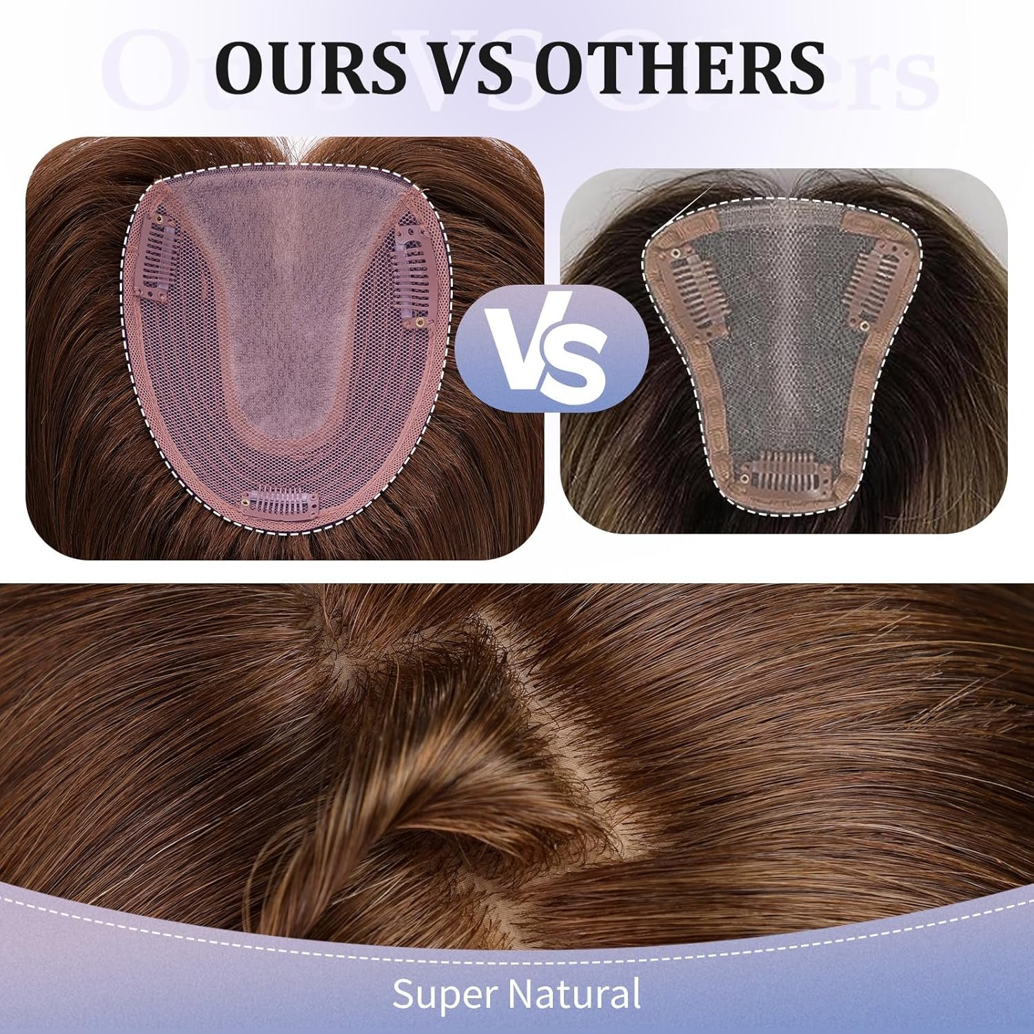 BLONDE UNICORN 5"*5.5" Base Human Hair Toppers,Natural Brown Middle Part Hair Toppers,Brown Hair Toppers for Women with Thinning Hair Cover 14IN - Image 5