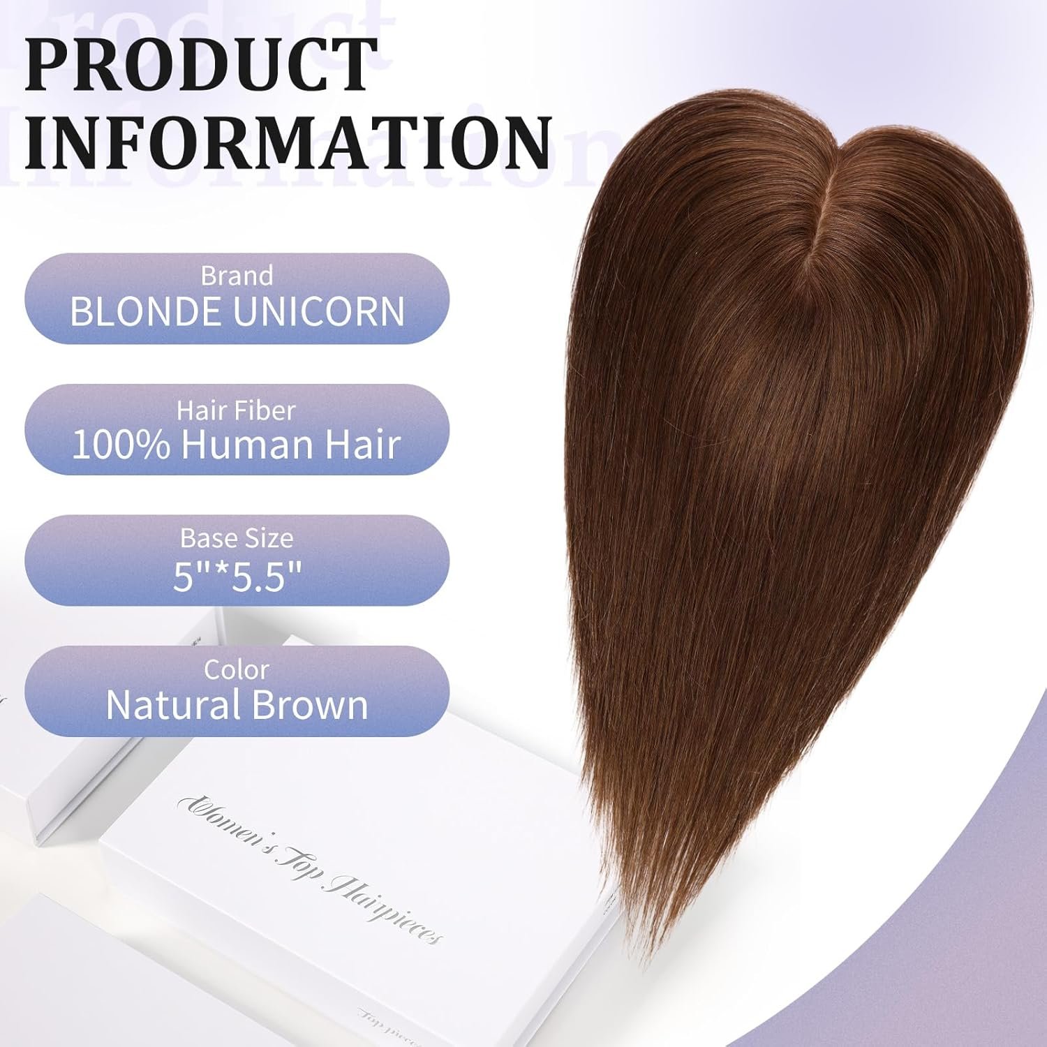 BLONDE UNICORN 5"*5.5" Base Human Hair Toppers,Natural Brown Middle Part Hair Toppers,Brown Hair Toppers for Women with Thinning Hair Cover 14IN - Image 6