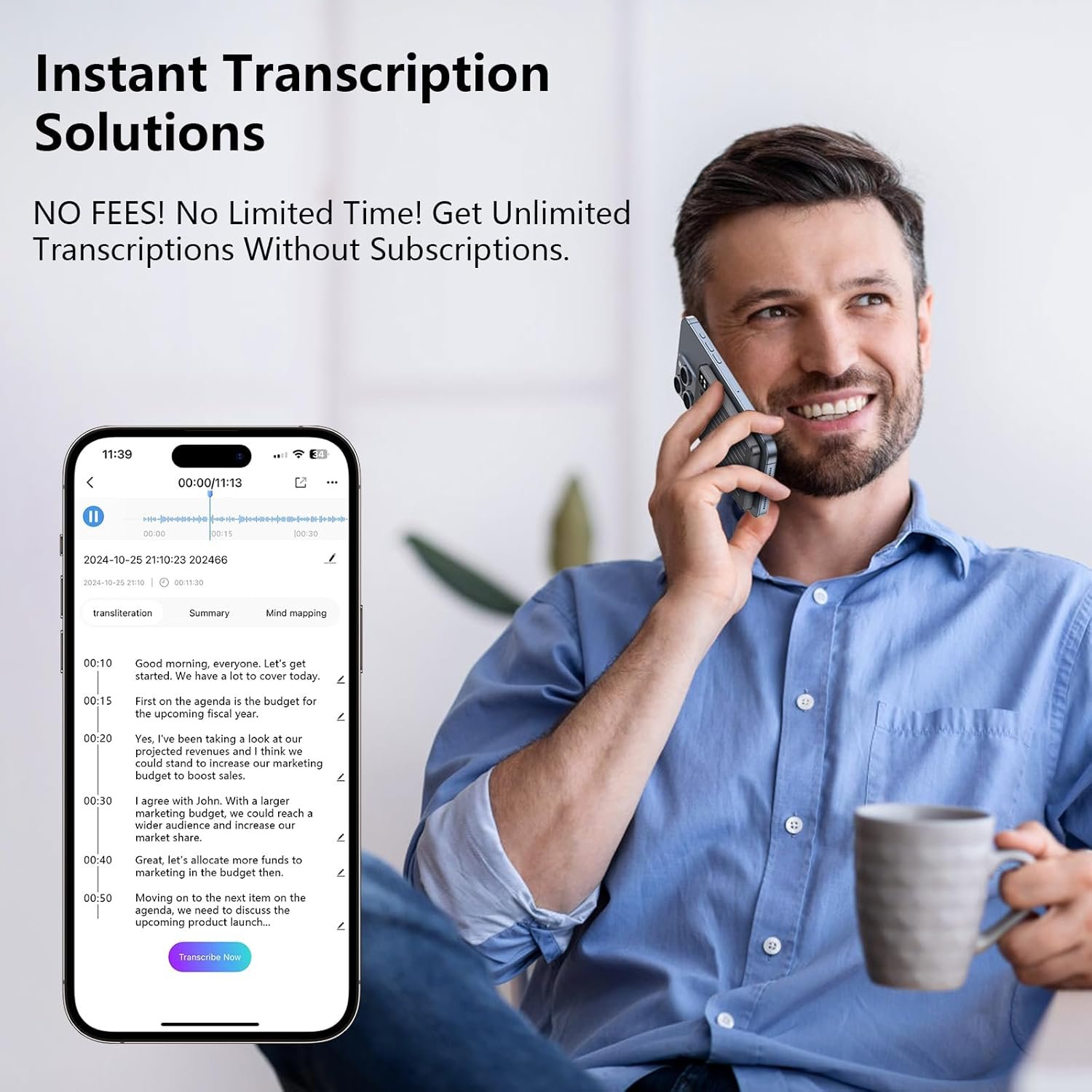 AI Voice Recorder, Voice Recorder with APP Control, No Fee for Transcribe & Summarize Empowered by ChatGPT, Support 107 Languages, 64GB Memory, Audio Recorder for Meetings, Lectures, Calls, Grey - Image 3